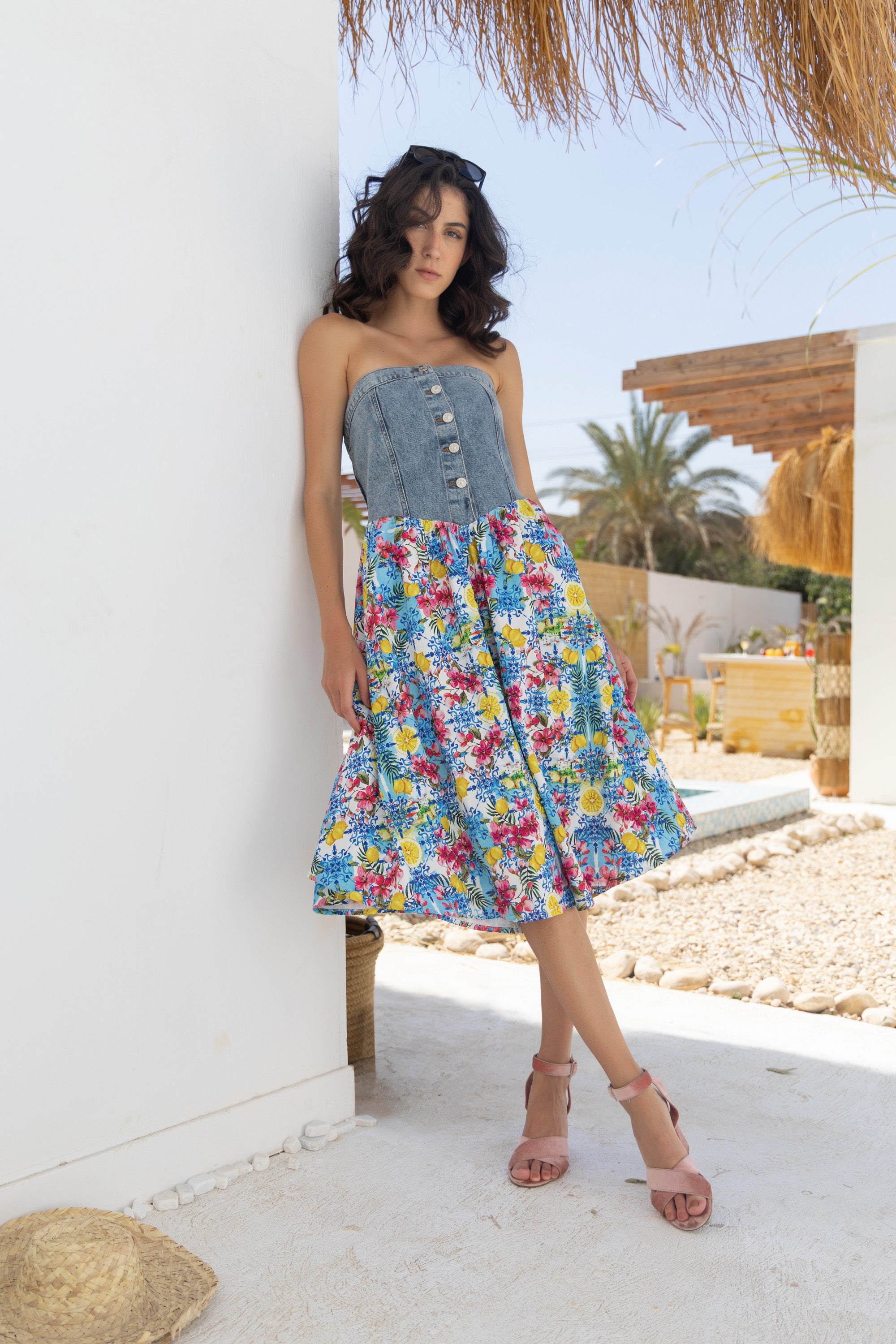 Denim Floral Lemon Dress