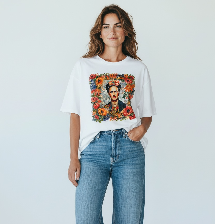 Oversize White FK Embroidered T Shirt