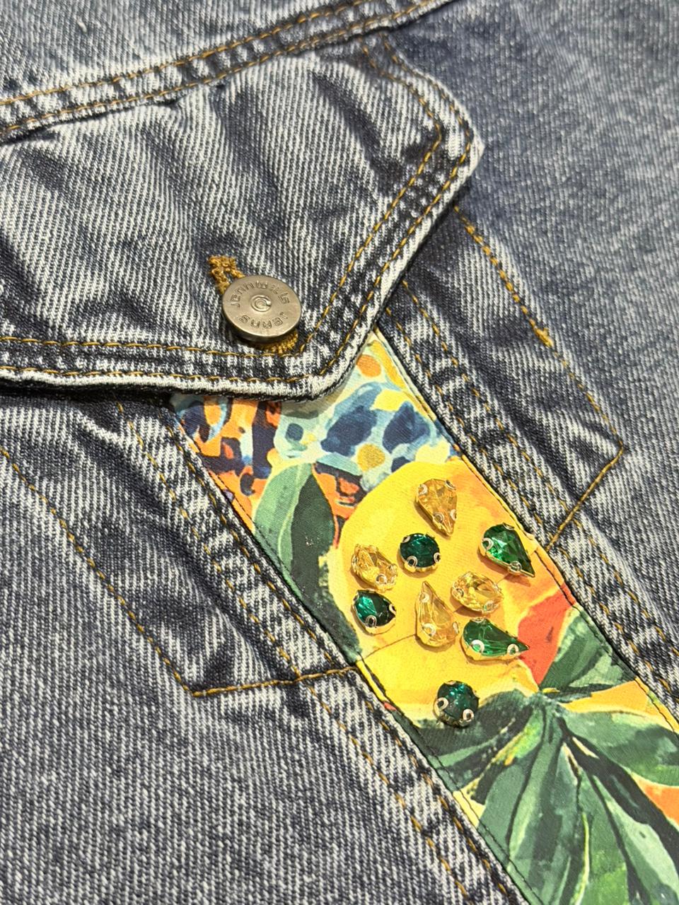 Embroidered Lemon Denim Jacket Oversize