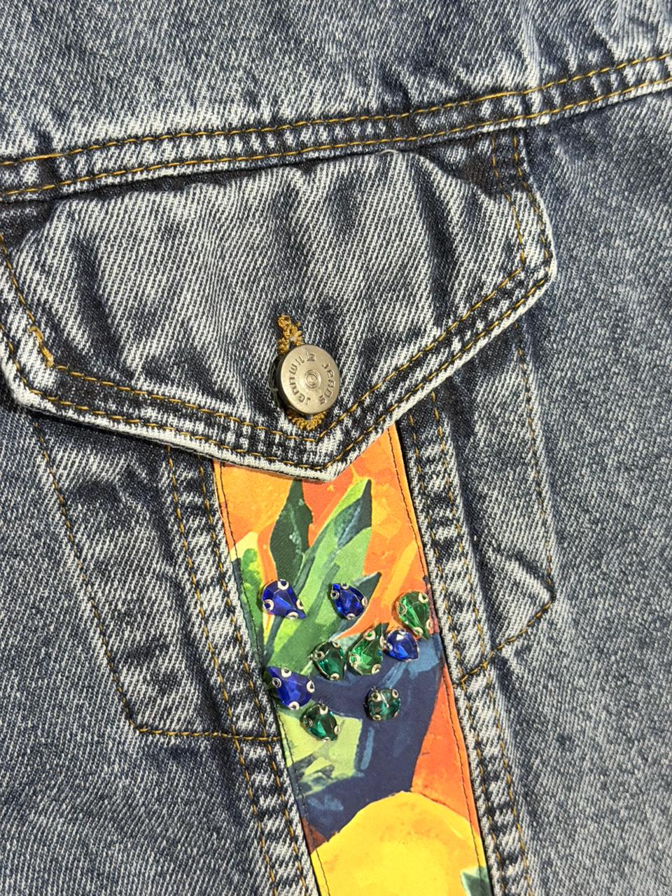 Embroidered Lemon Denim Jacket Oversize