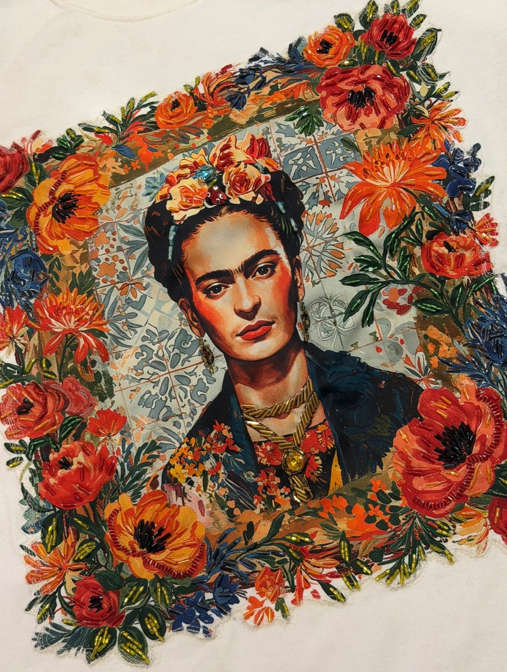 Oversize White FK Embroidered T Shirt