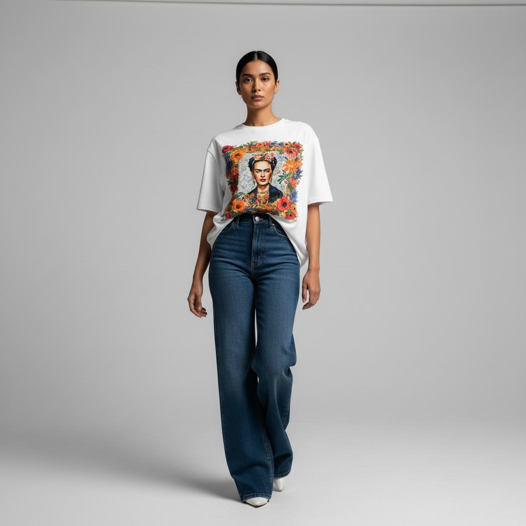 Oversize White FK Embroidered T Shirt