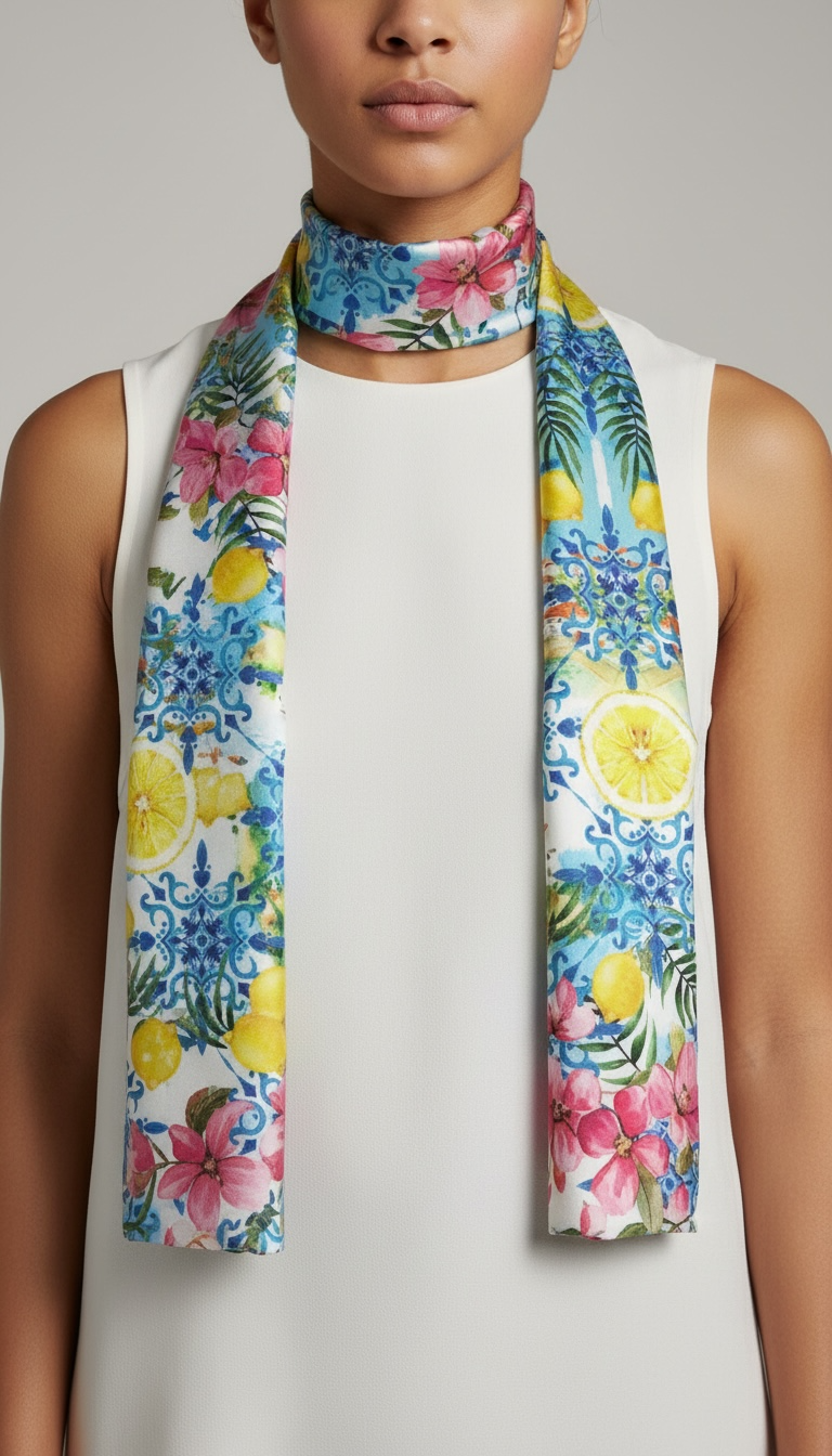 Floral Lemon Scarf - 150cm x 25cm