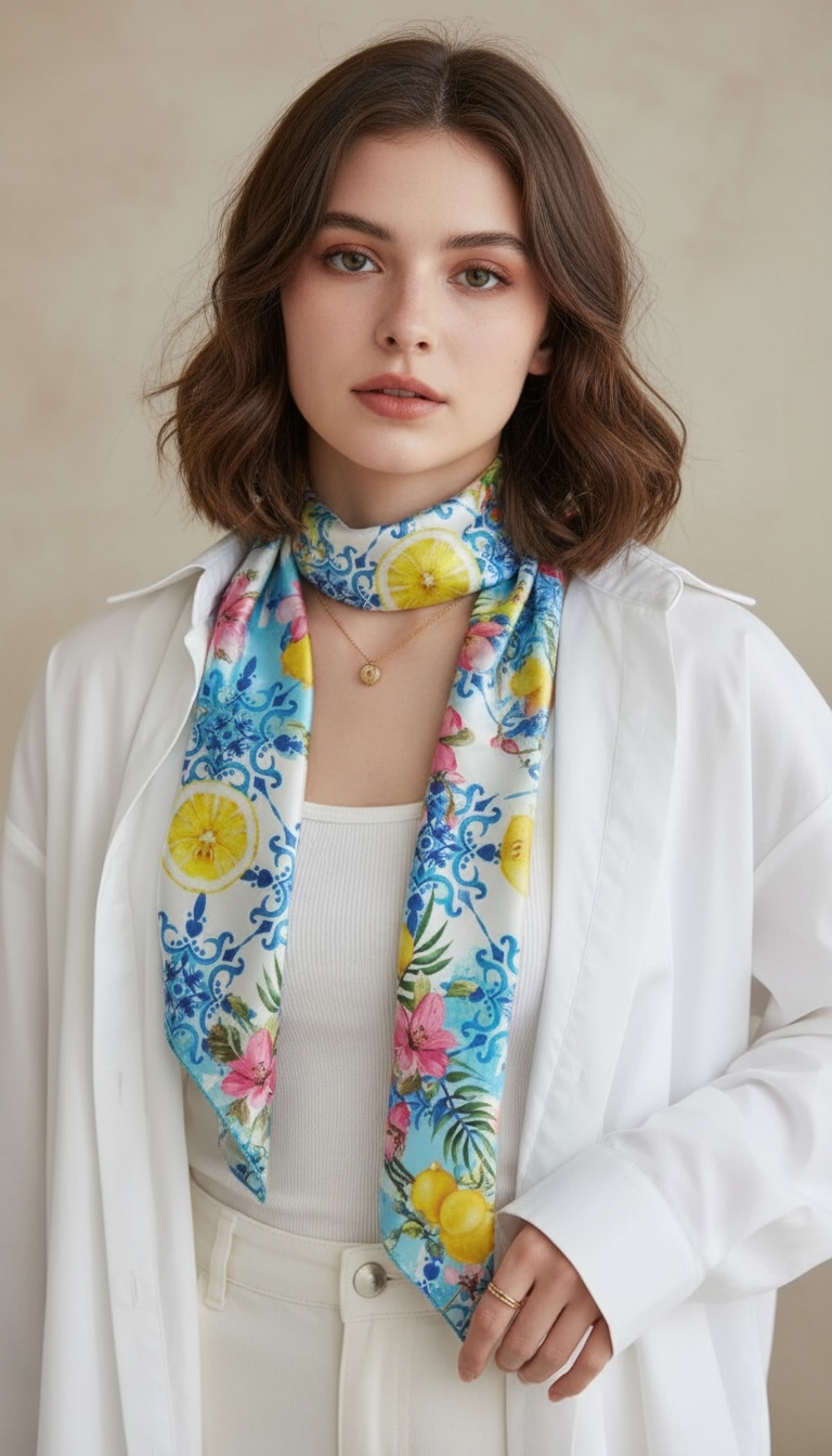 Floral Lemon Scarf - 150cm x 25cm