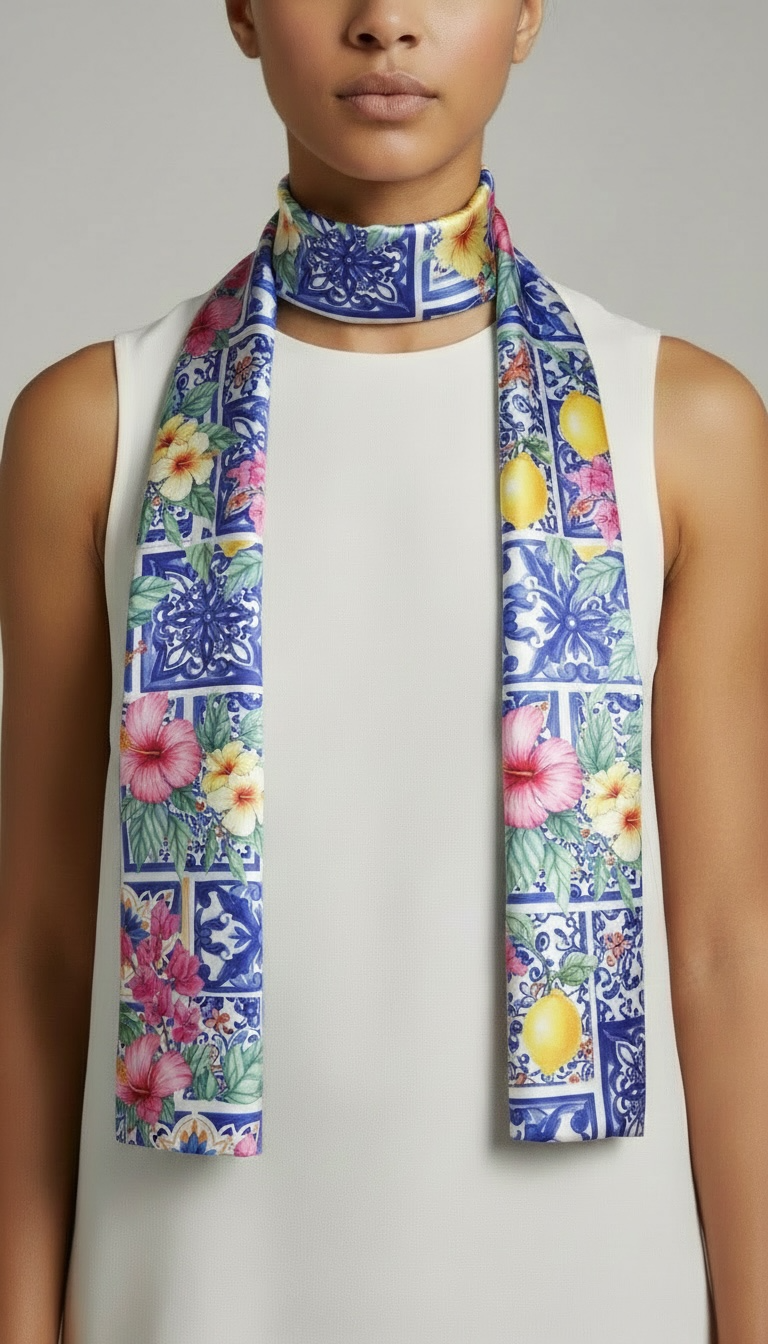 Floral Lemon Scarf - 150cm x 25cm