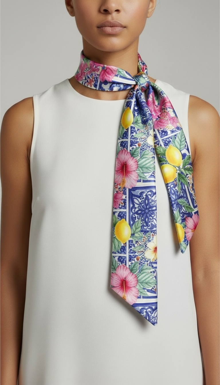 Floral Lemon Scarf - 150cm x 25cm