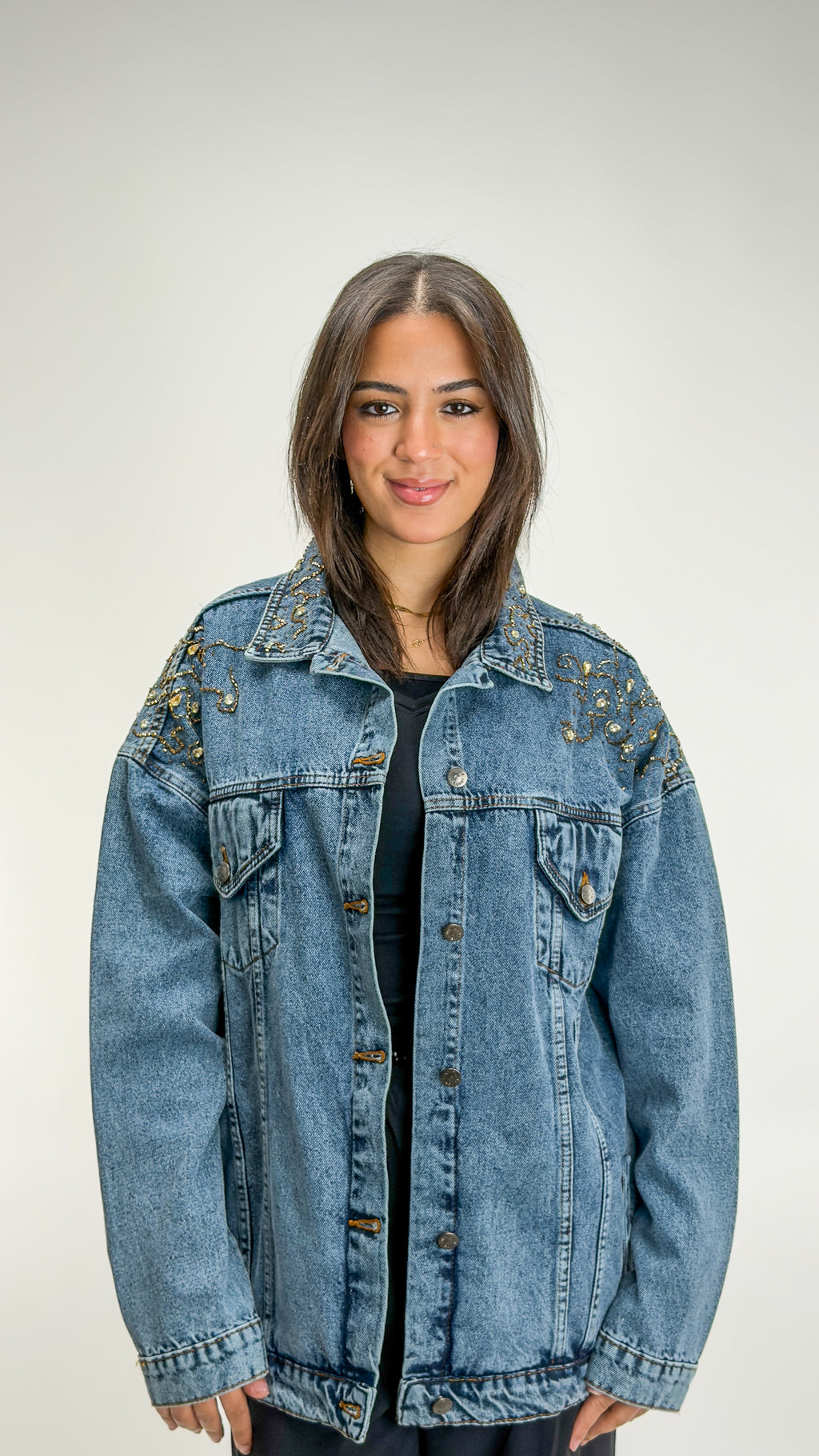 Embroidered Gold Denim Jacket Oversize