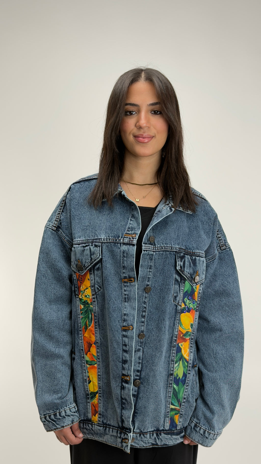 Embroidered Lemon Denim Jacket Oversize
