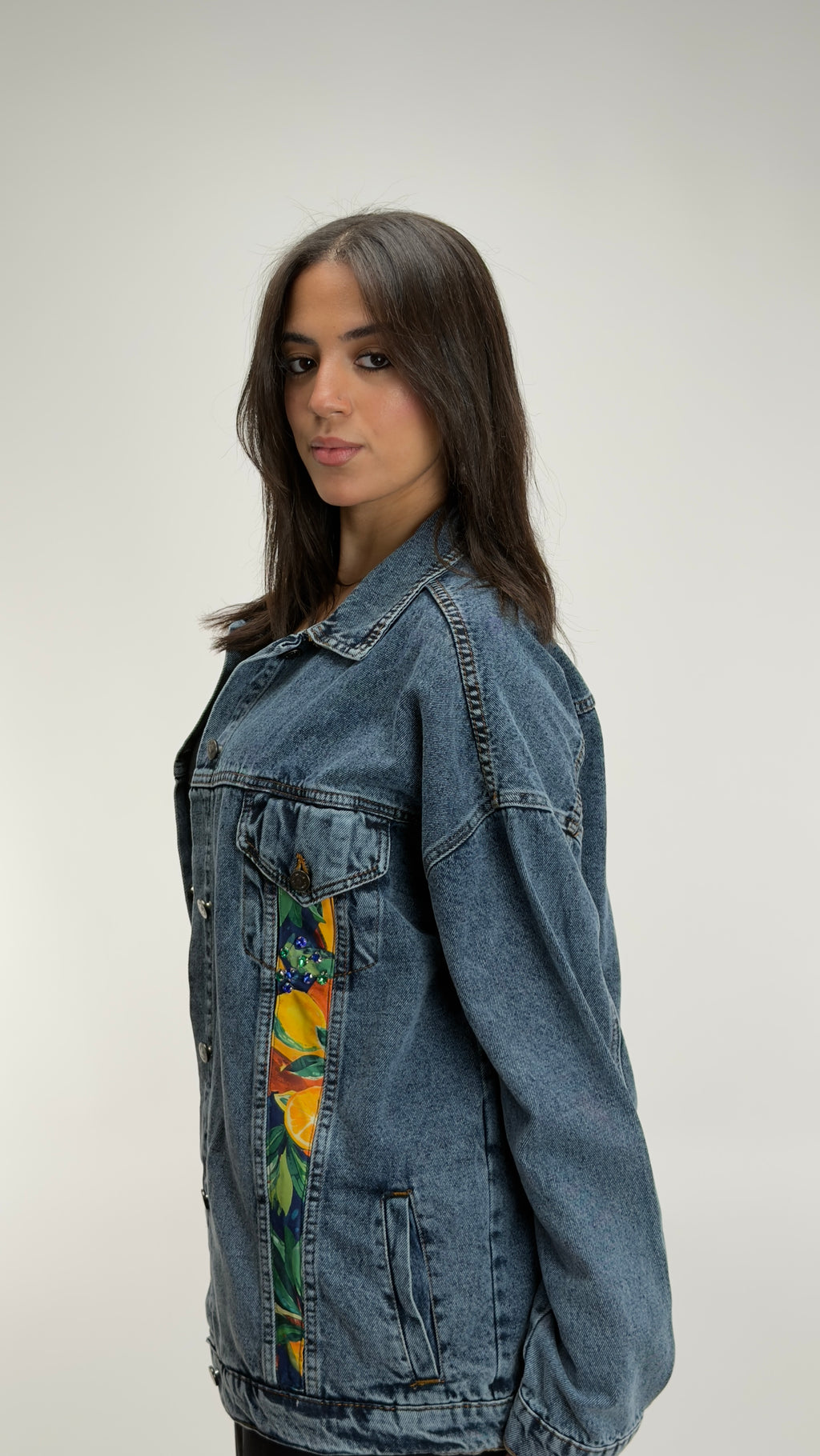Embroidered Lemon Denim Jacket Oversize