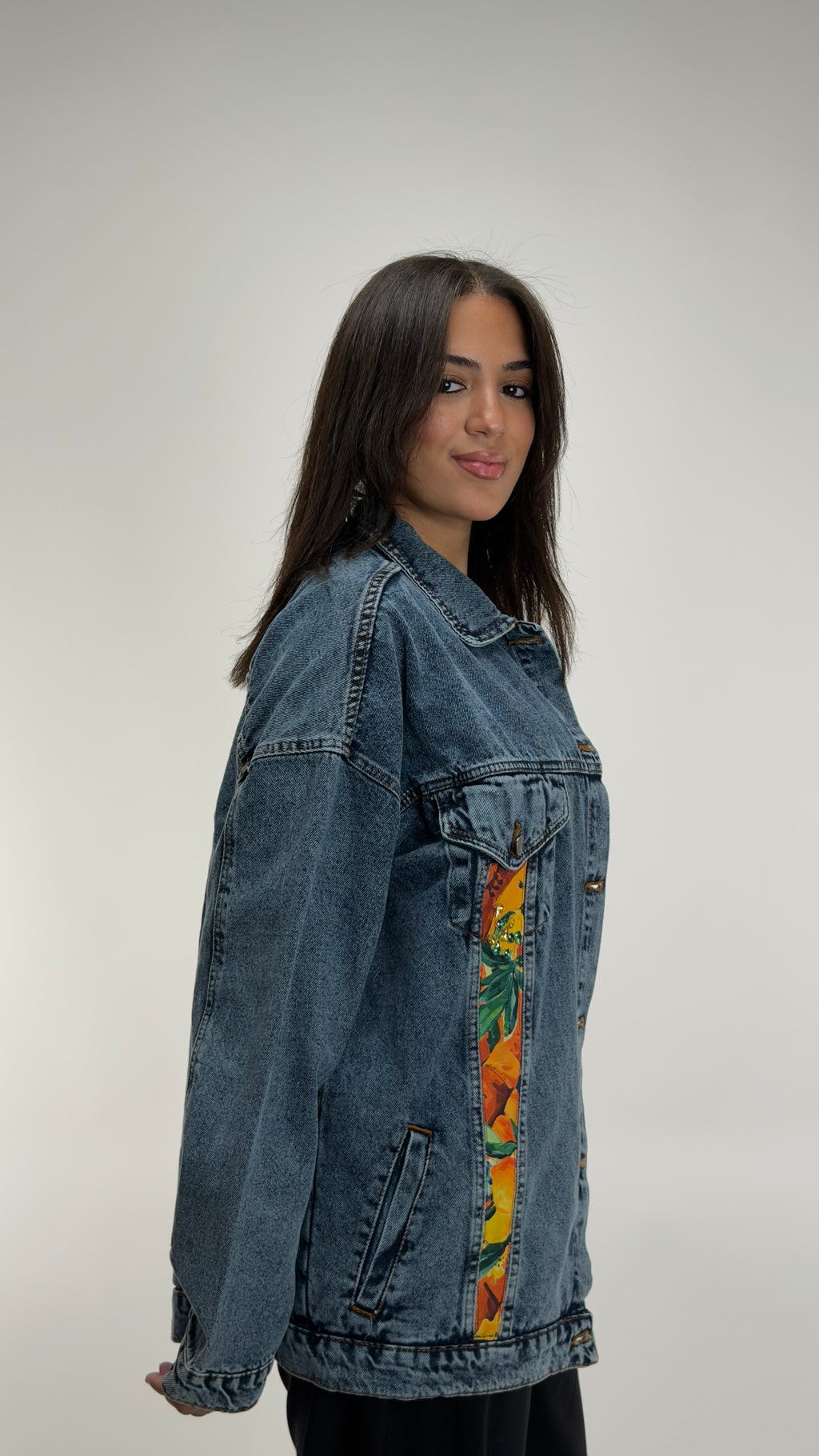 Embroidered Lemon Denim Jacket Oversize