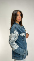 Embroidered Pearl Lace Denim Jacket Oversize