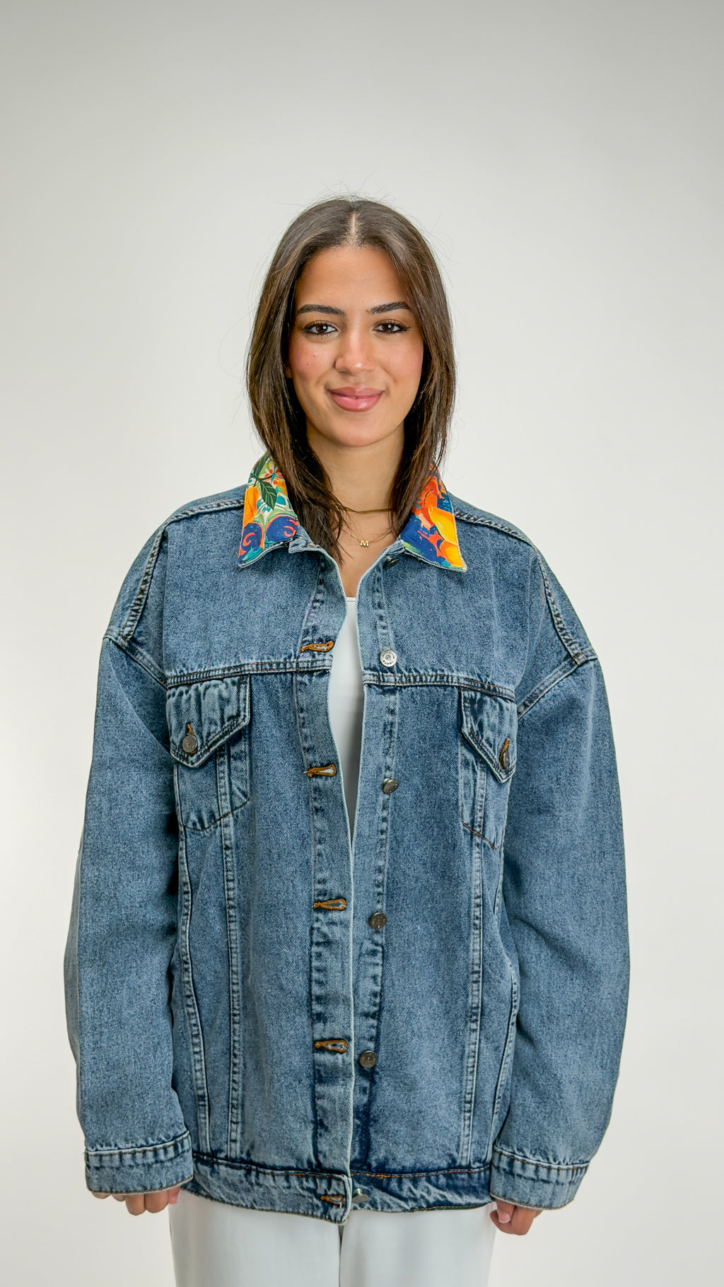 Red Pattern Lemon + Collar Denim Jacket Oversize