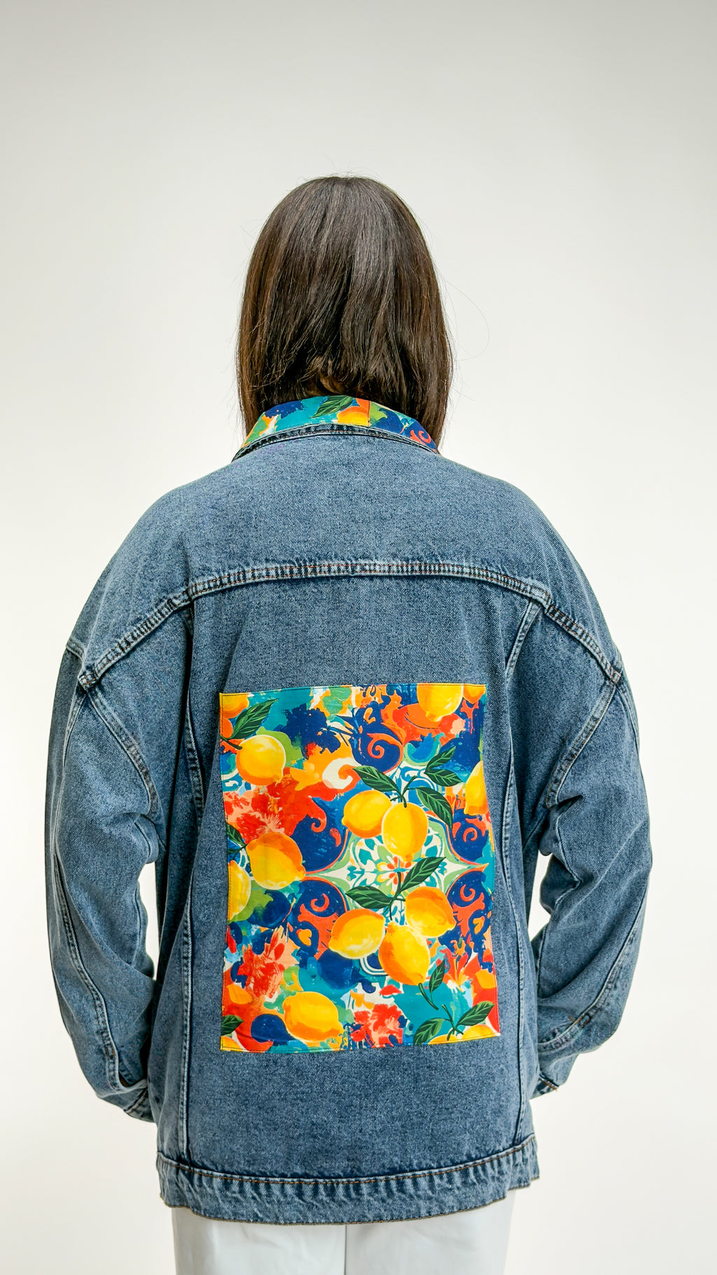 Red Pattern Lemon + Collar Denim Jacket Oversize