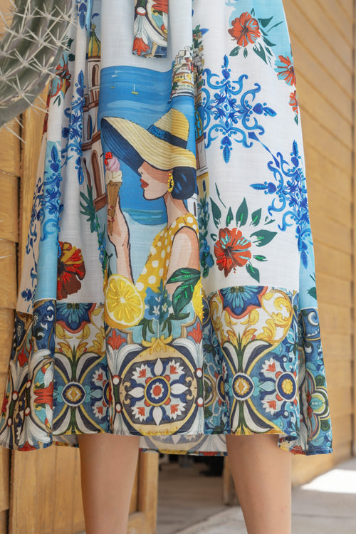 Amalfi Lemon Breeze Lenin Embroidered Dress