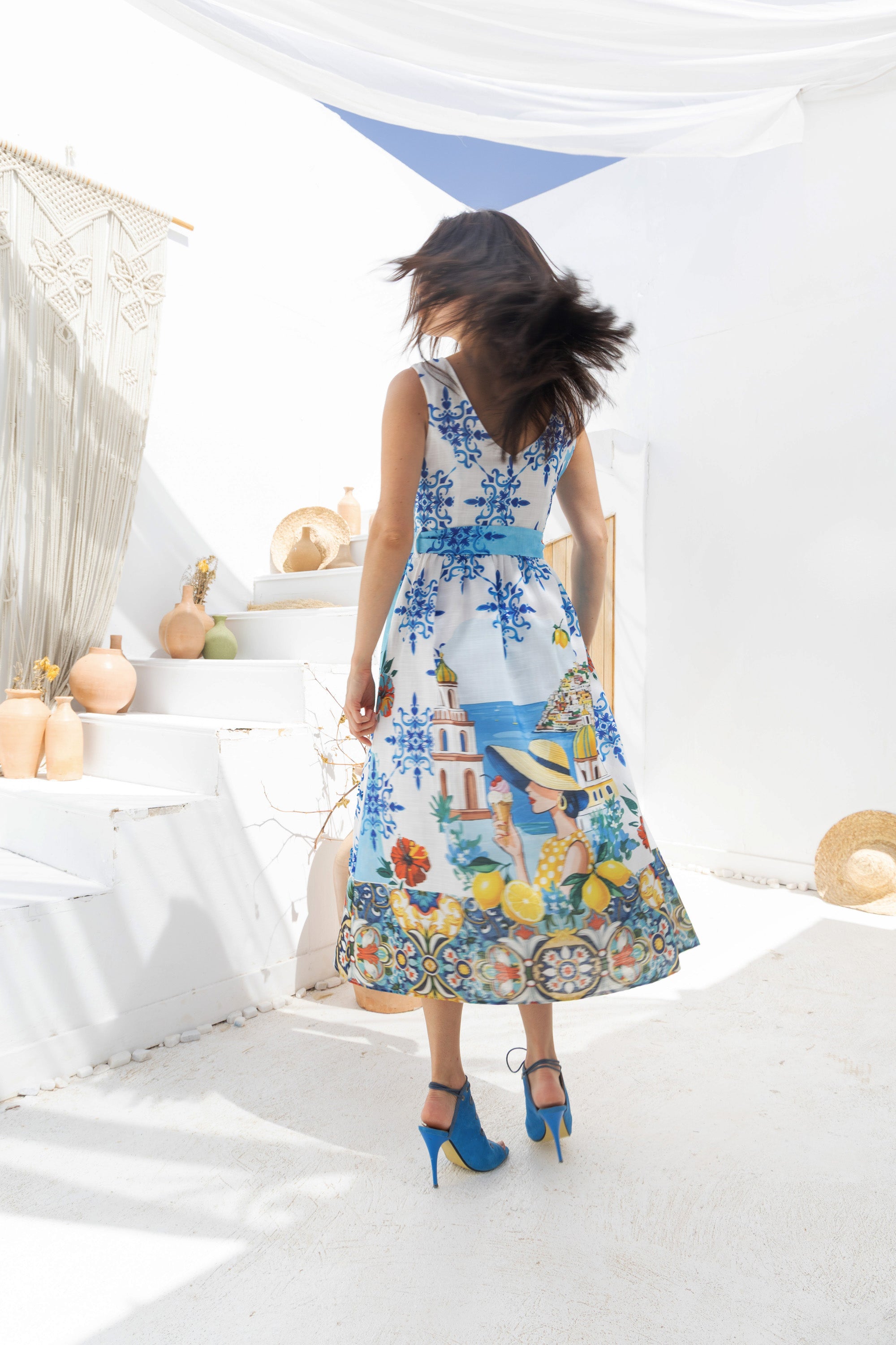 Amalfi Lemon Breeze Lenin Embroidered Dress