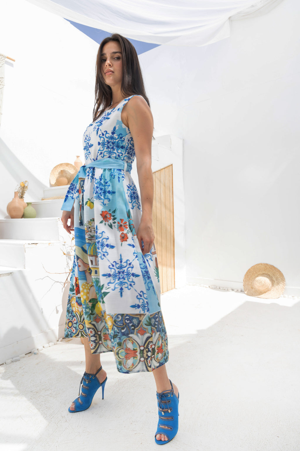 Amalfi Lemon Breeze Lenin Embroidered Dress