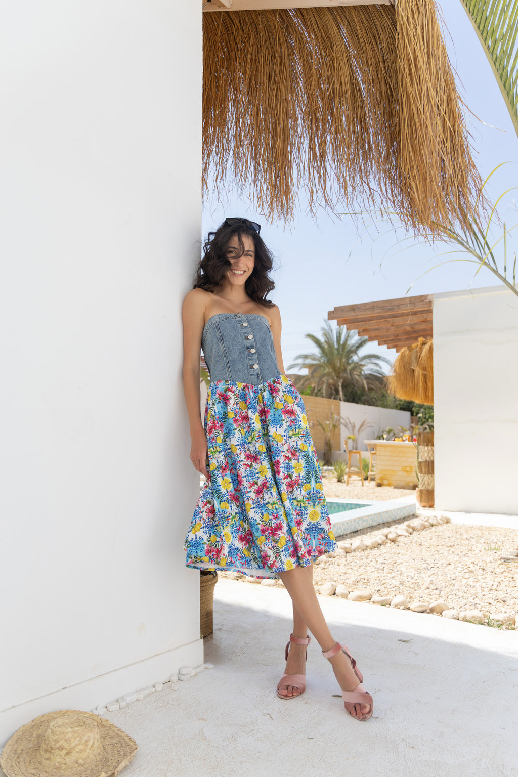Denim Floral Lemon Dress