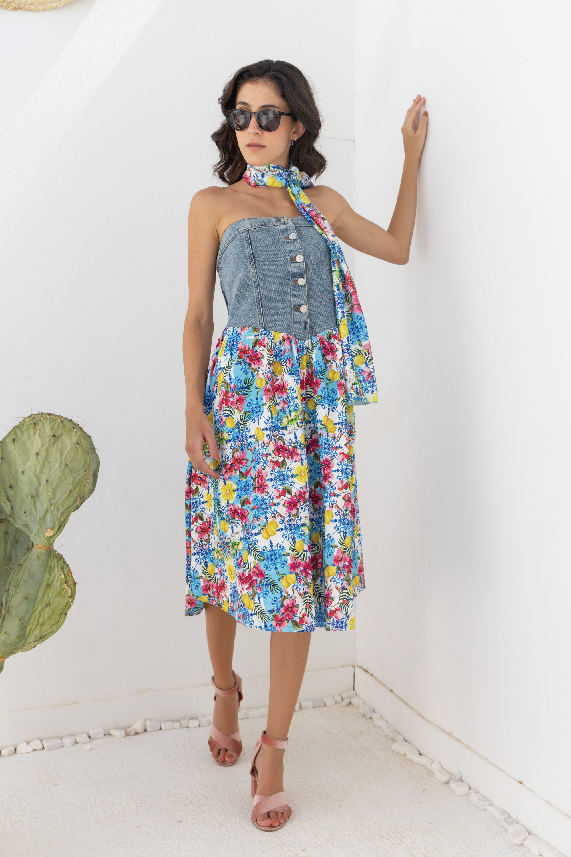 Denim Floral Lemon Dress