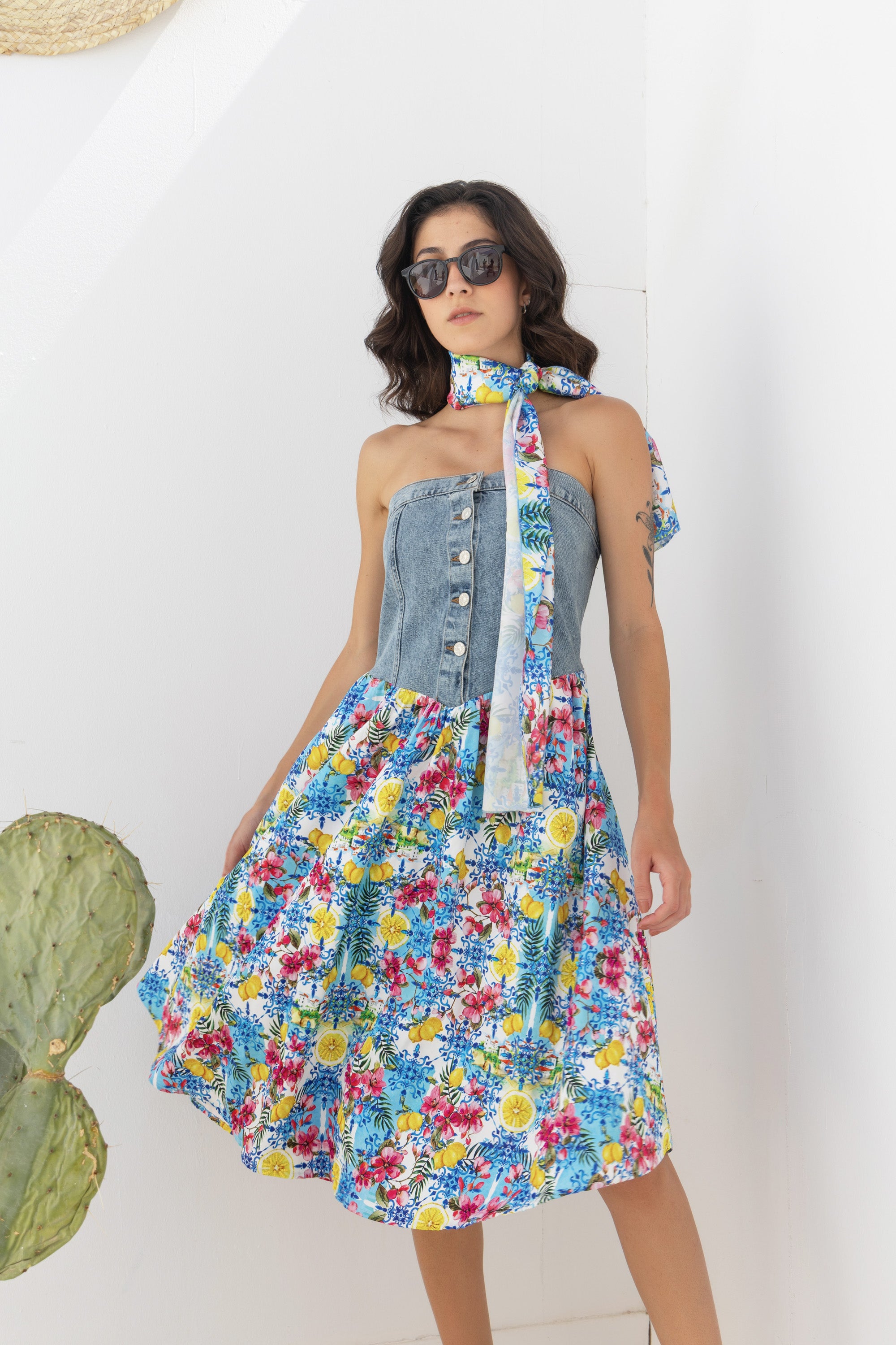 Denim Floral Lemon Dress