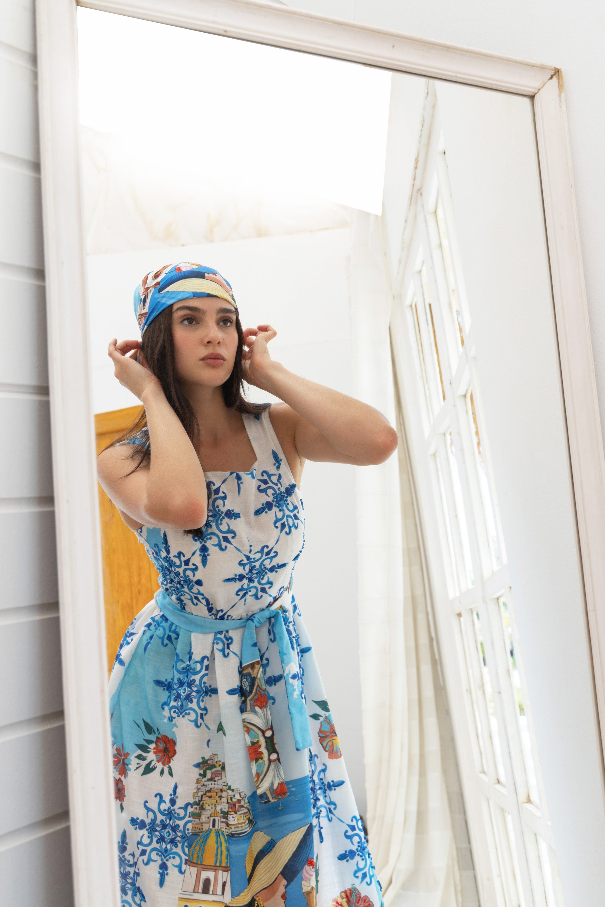 Amalfi Lemon Breeze Lenin Embroidered Dress