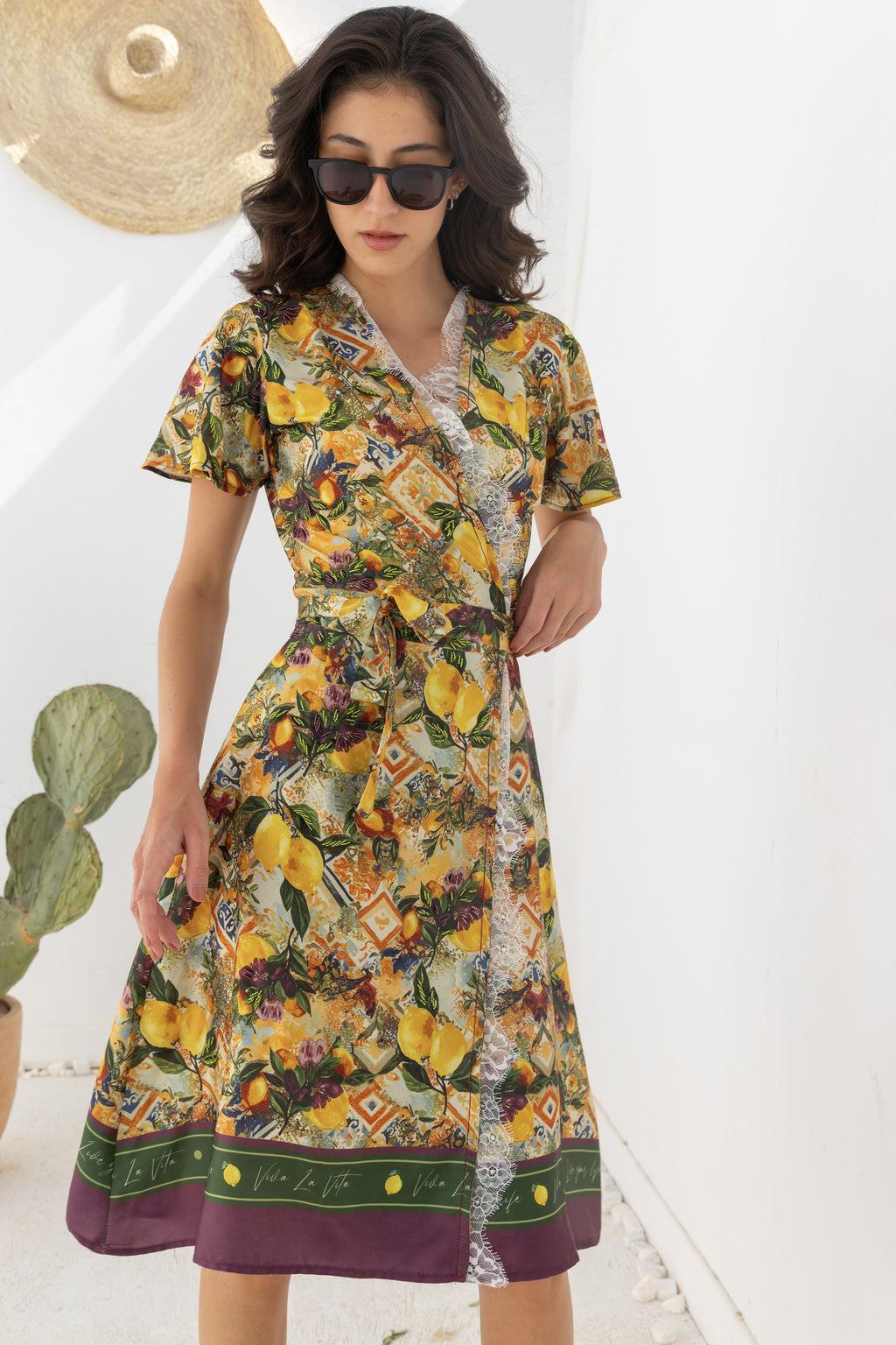 Golden Lemon Elegance Embroidered Dress