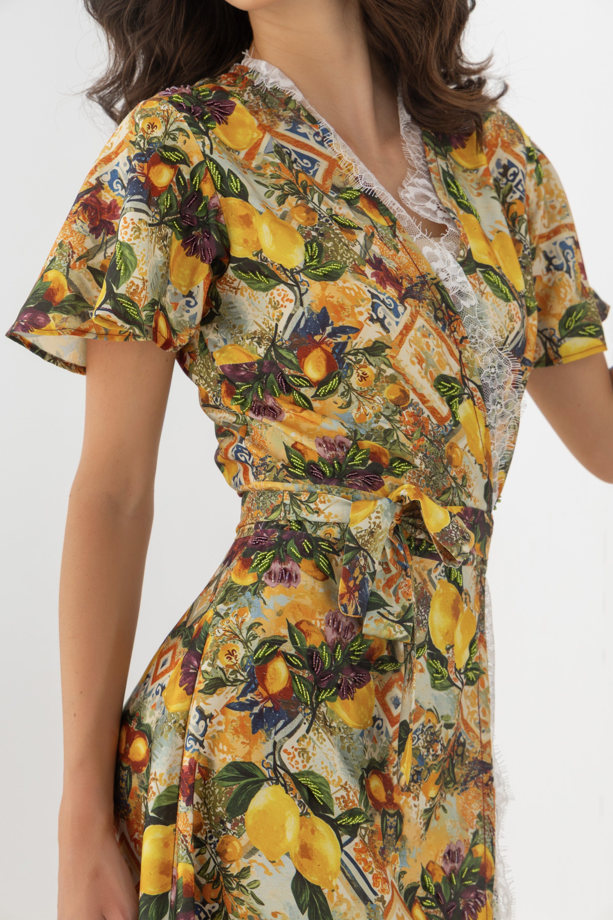 Golden Lemon Elegance Embroidered Dress
