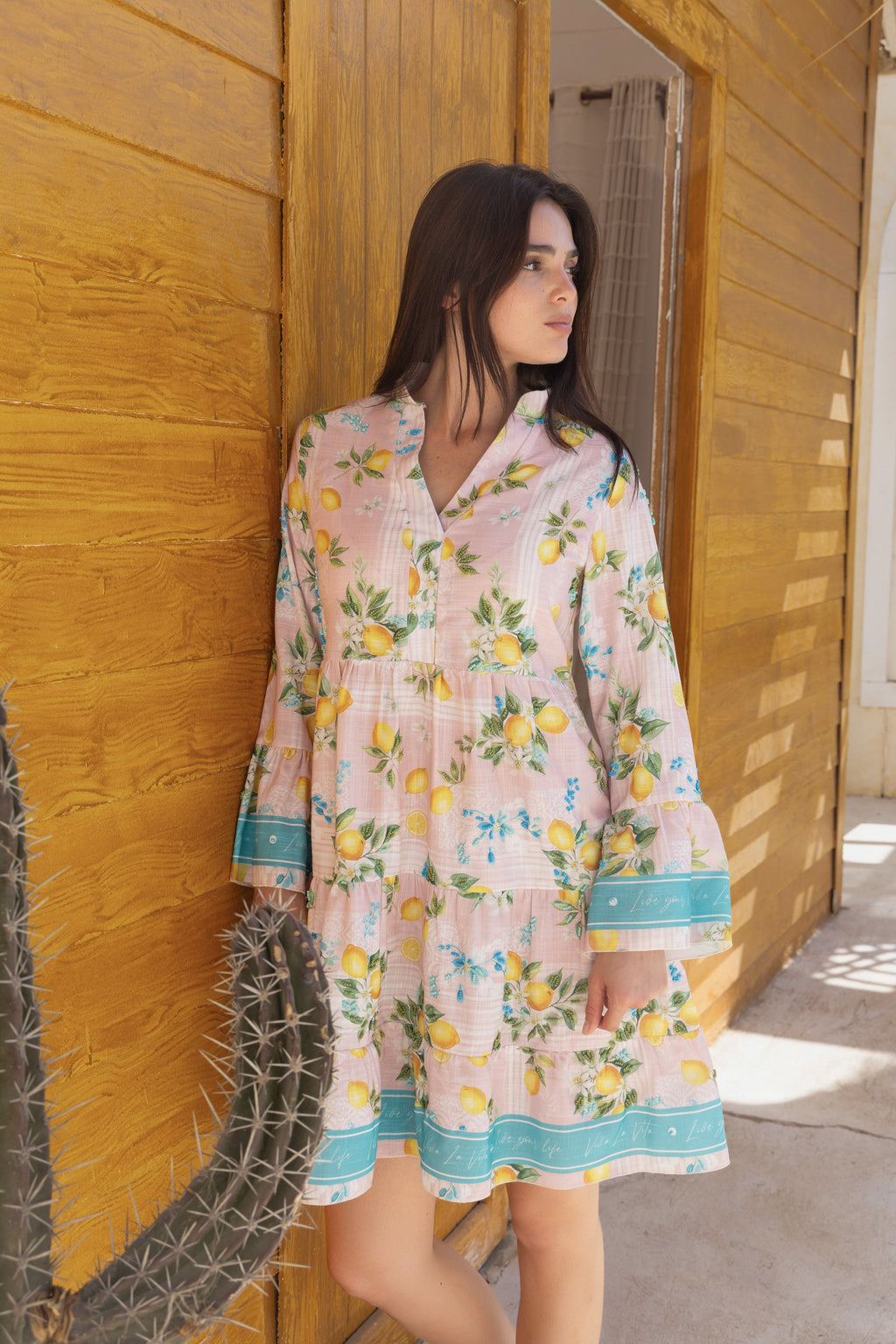 Dolce Vita Lemon Linen Embroidered Dress