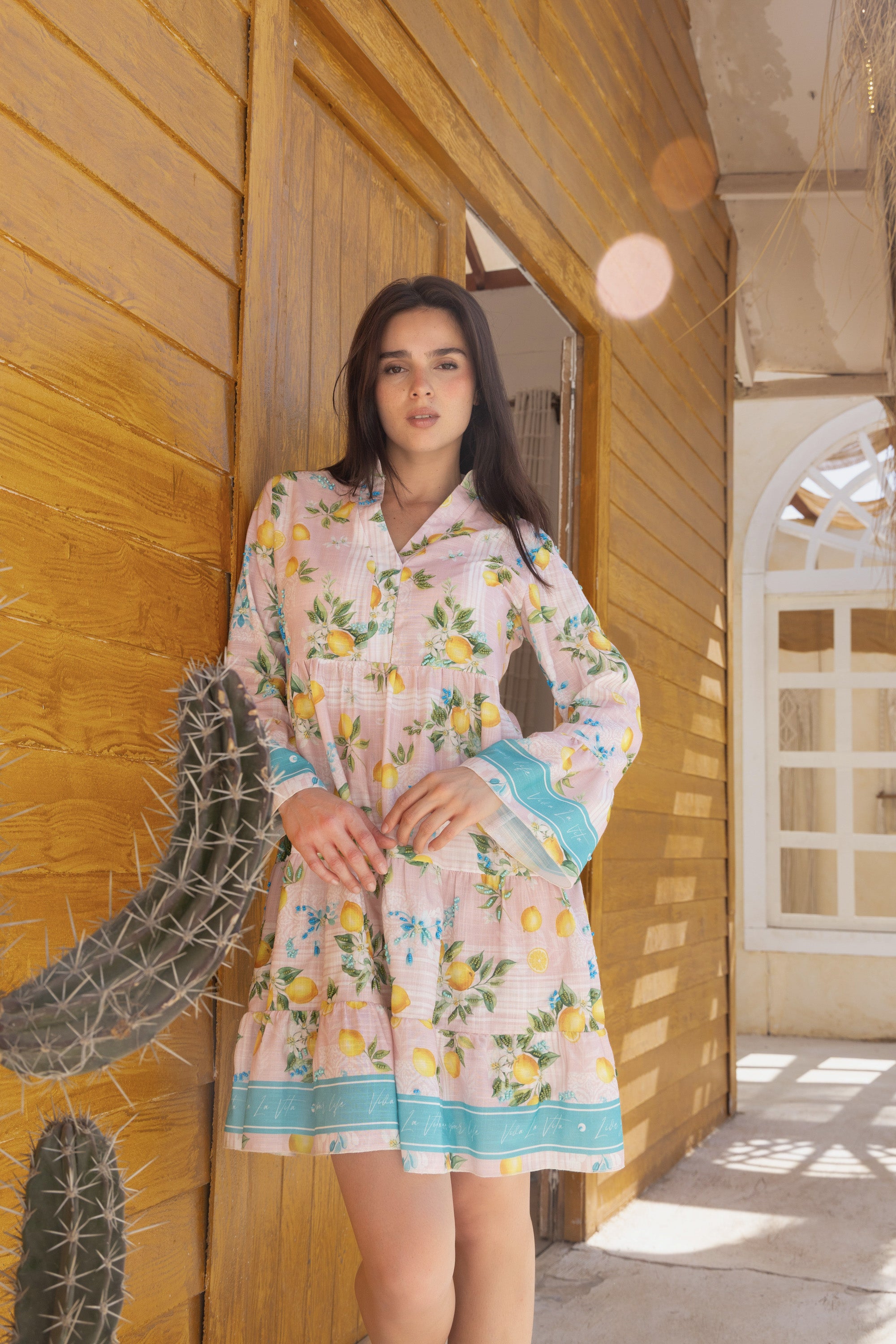 Dolce Vita Lemon Linen Embroidered Dress