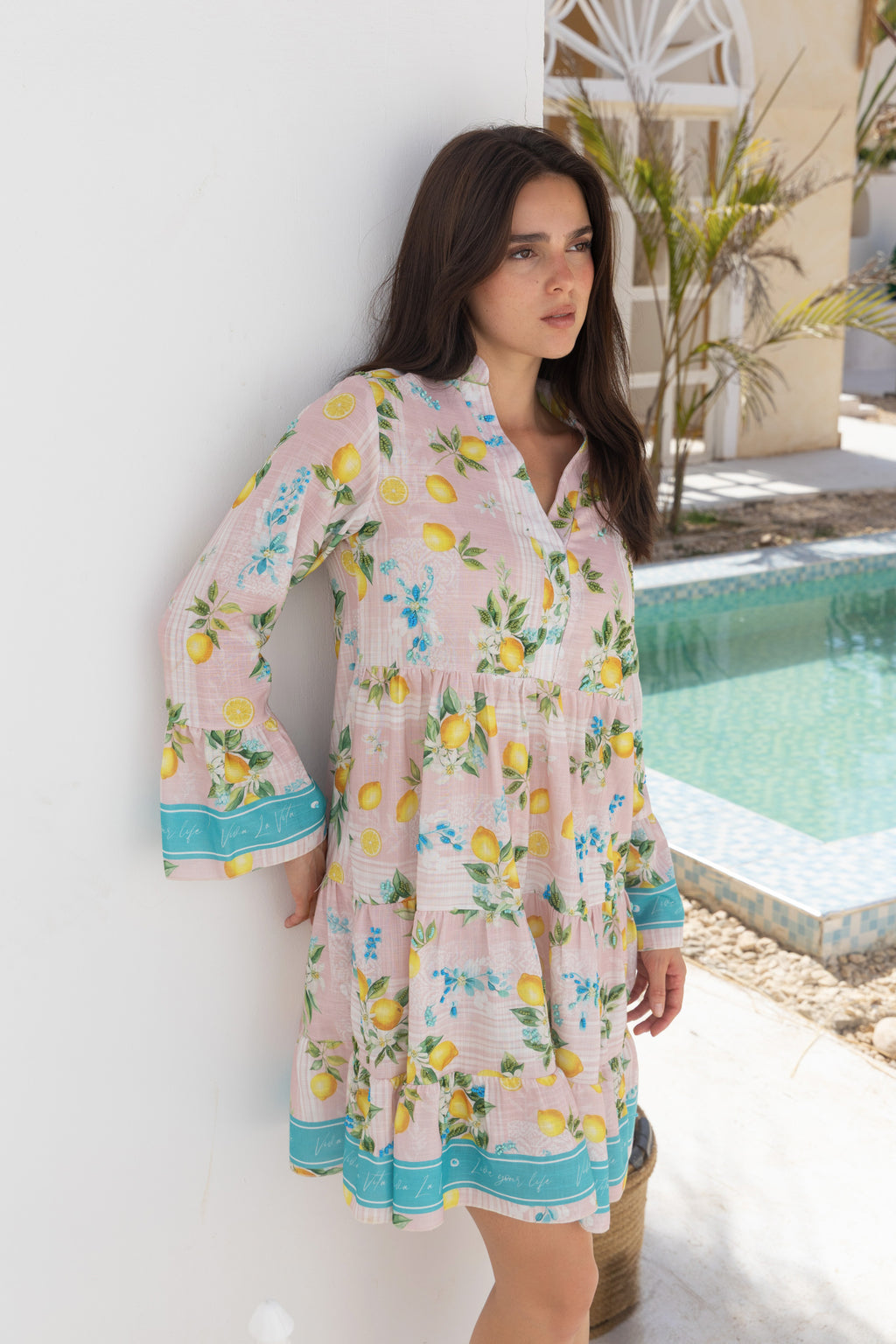 Dolce Vita Lemon Linen Embroidered Dress
