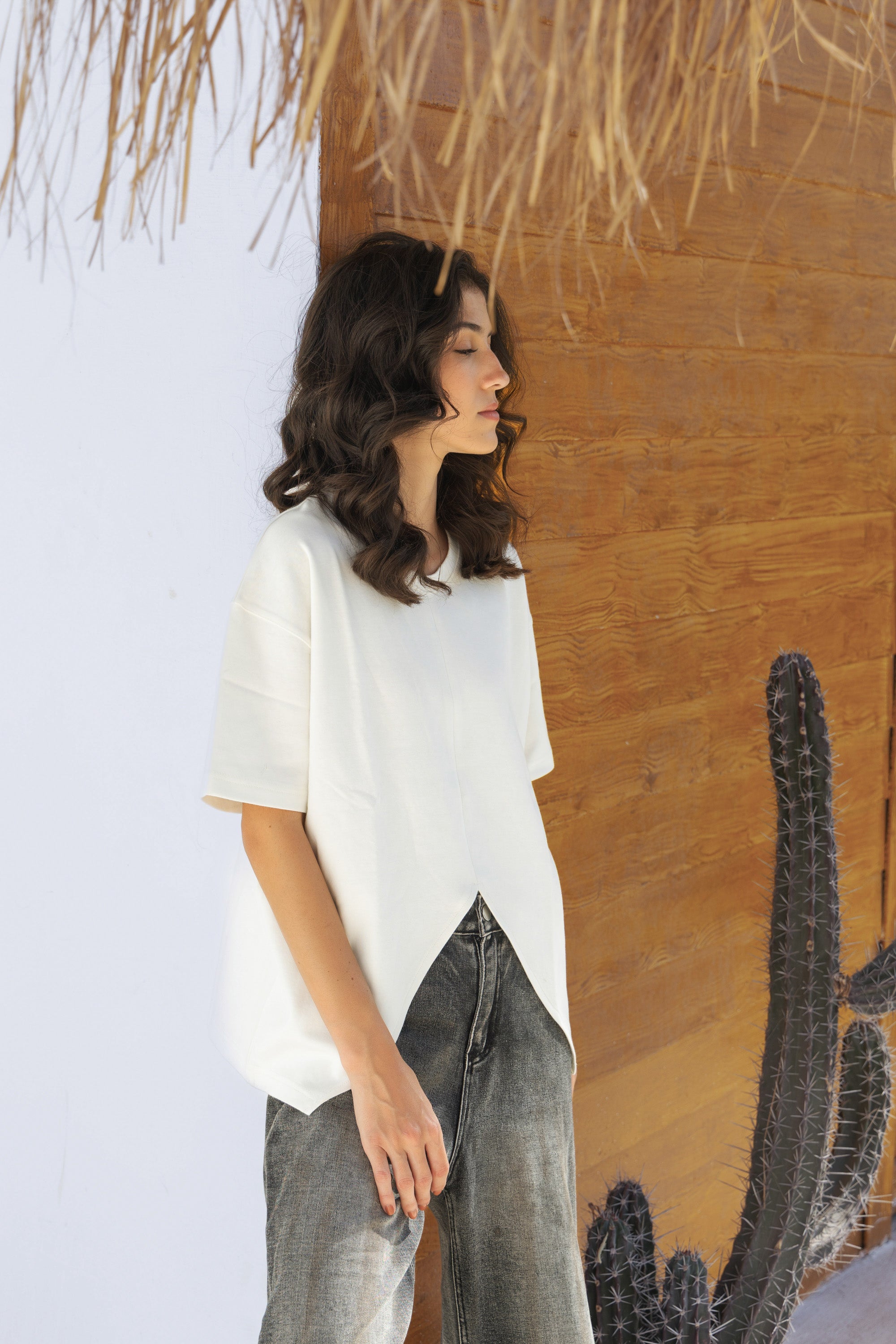 V Cut Oversize Plain T Shirt