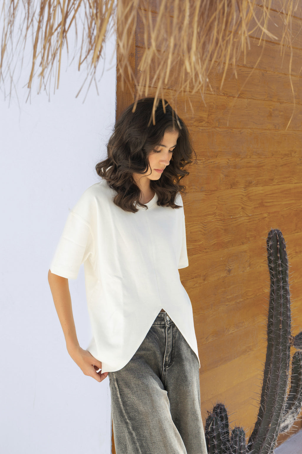 V Cut Oversize Plain T Shirt