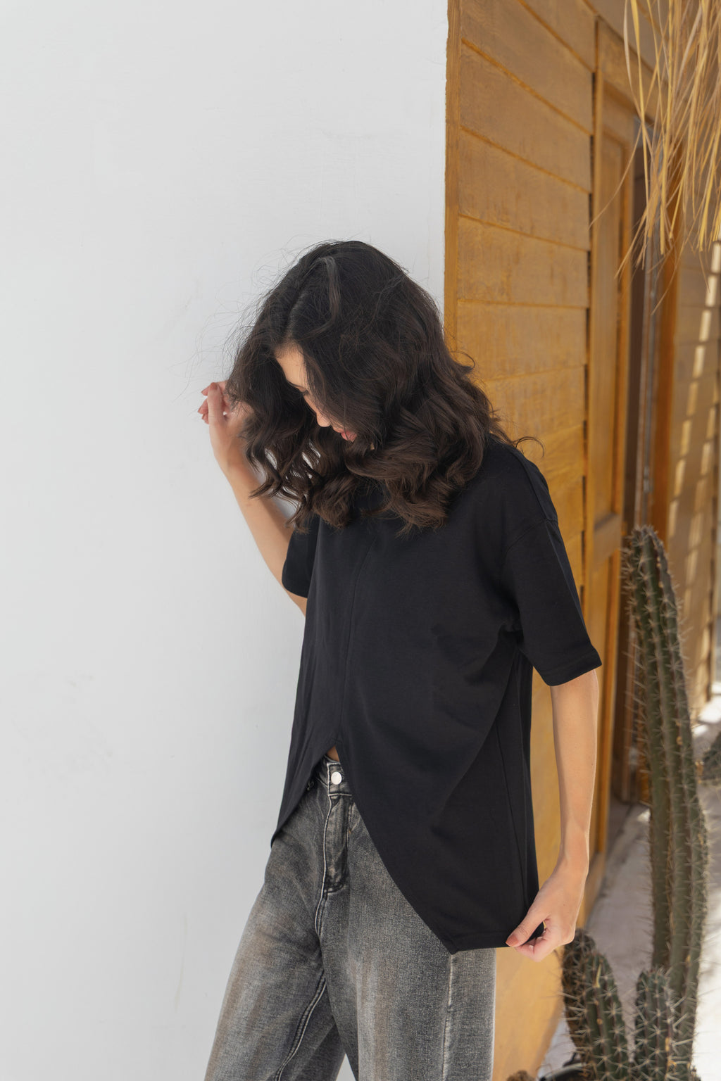 V Cut Oversize Plain T Shirt