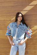 Denim Cropped Floral Lemon Jacket (Limited Edition)