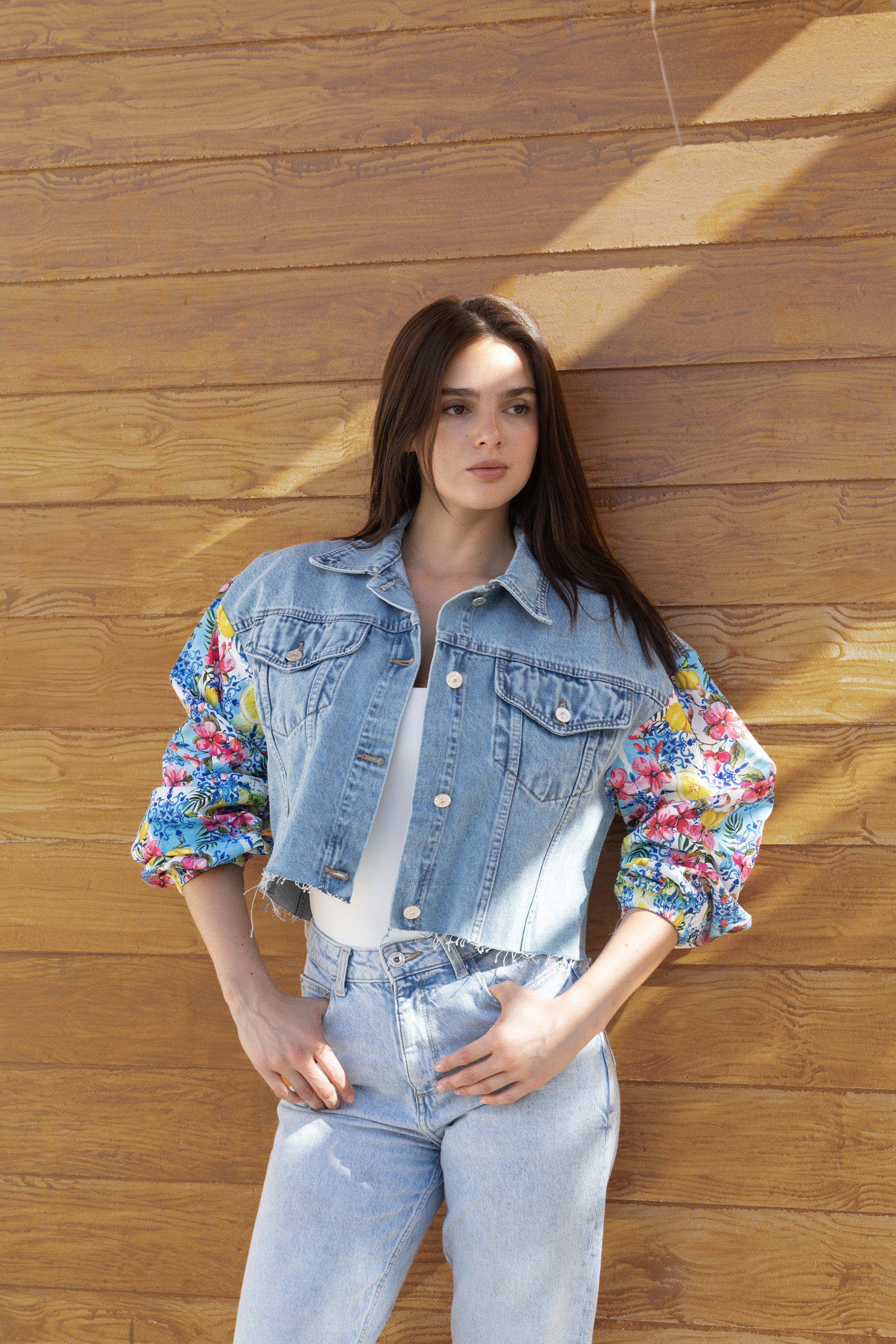 Denim Cropped Floral Lemon Jacket (Limited Edition)