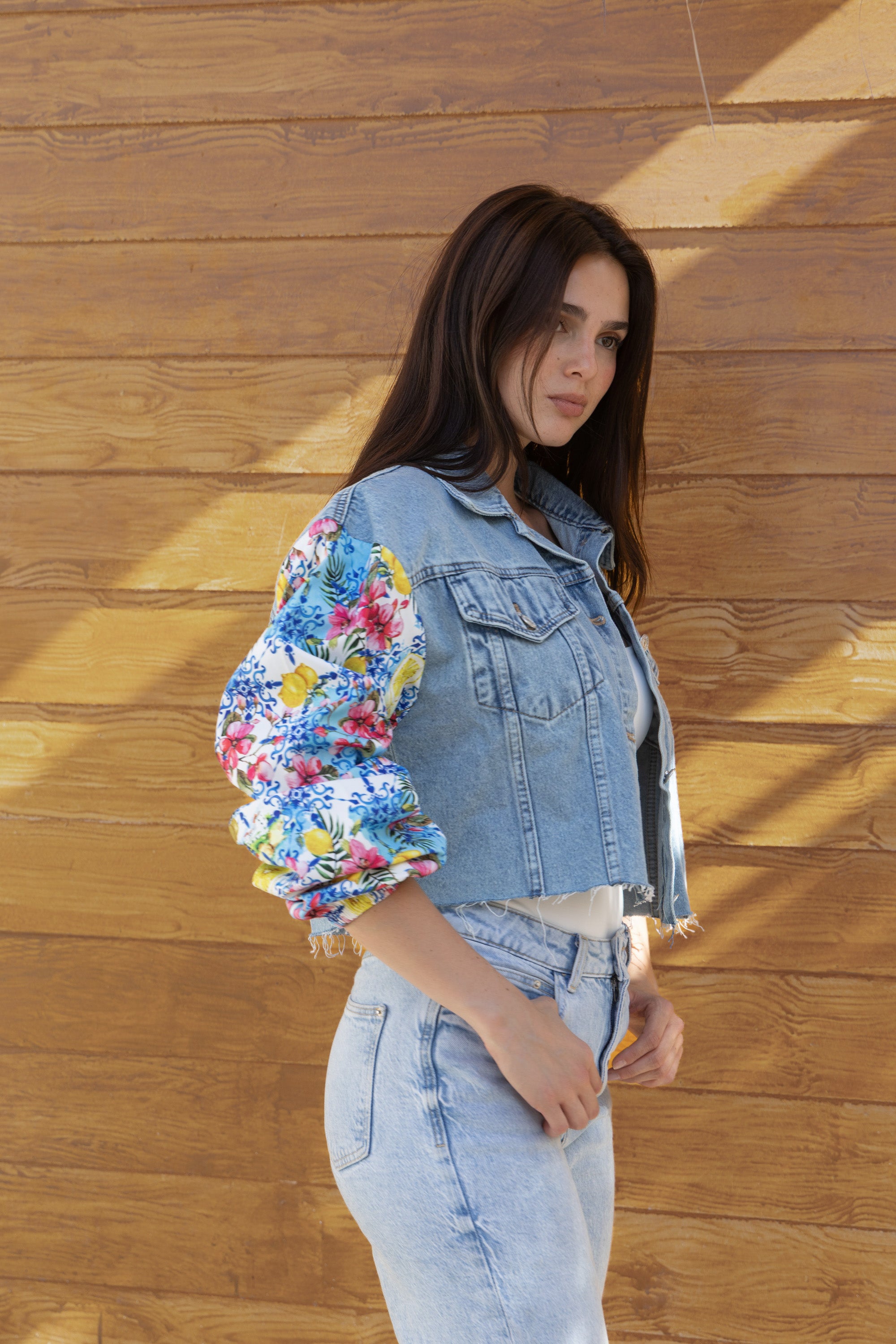 Denim Cropped Floral Lemon Jacket (Limited Edition)