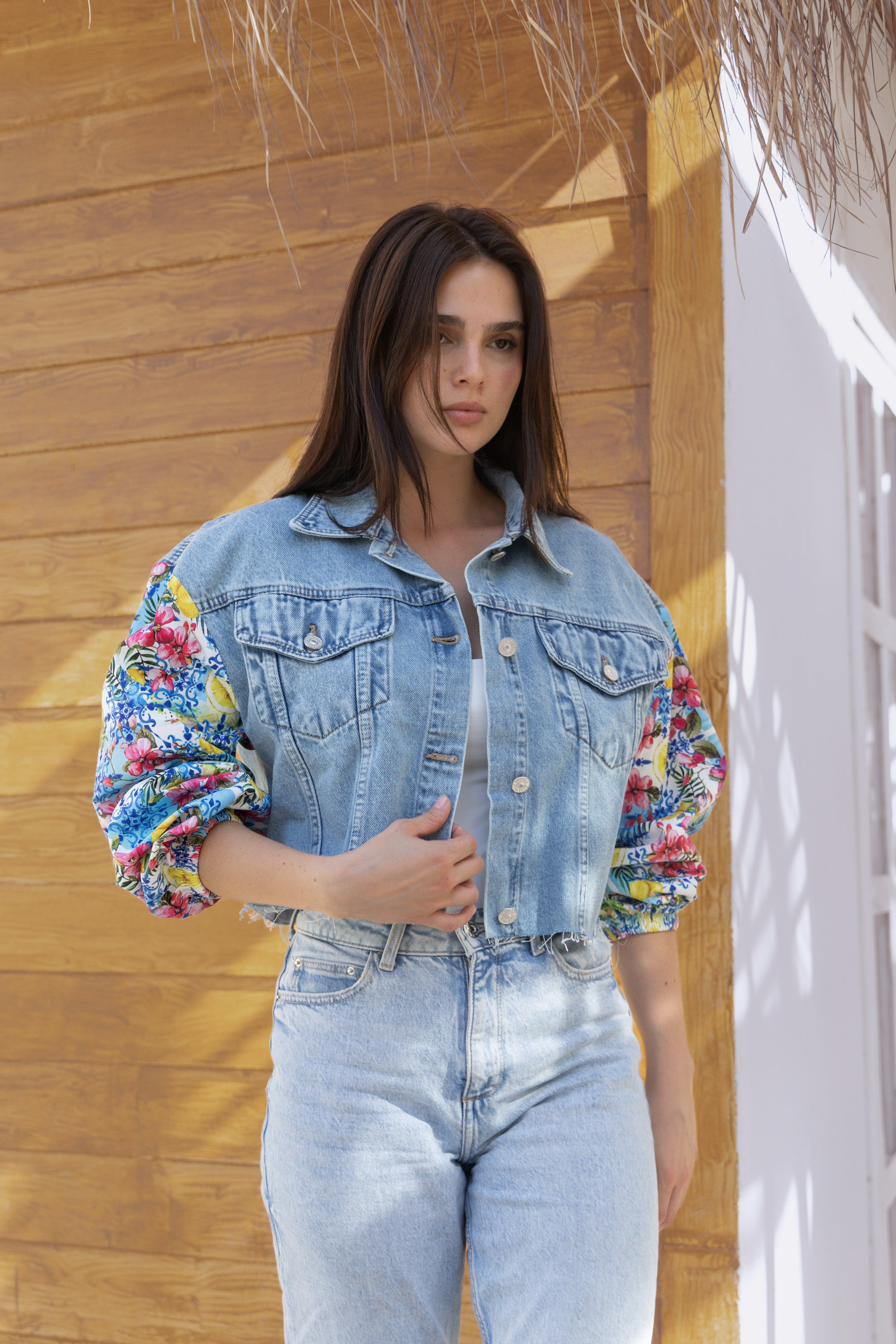 Denim Cropped Floral Lemon Jacket (Limited Edition)