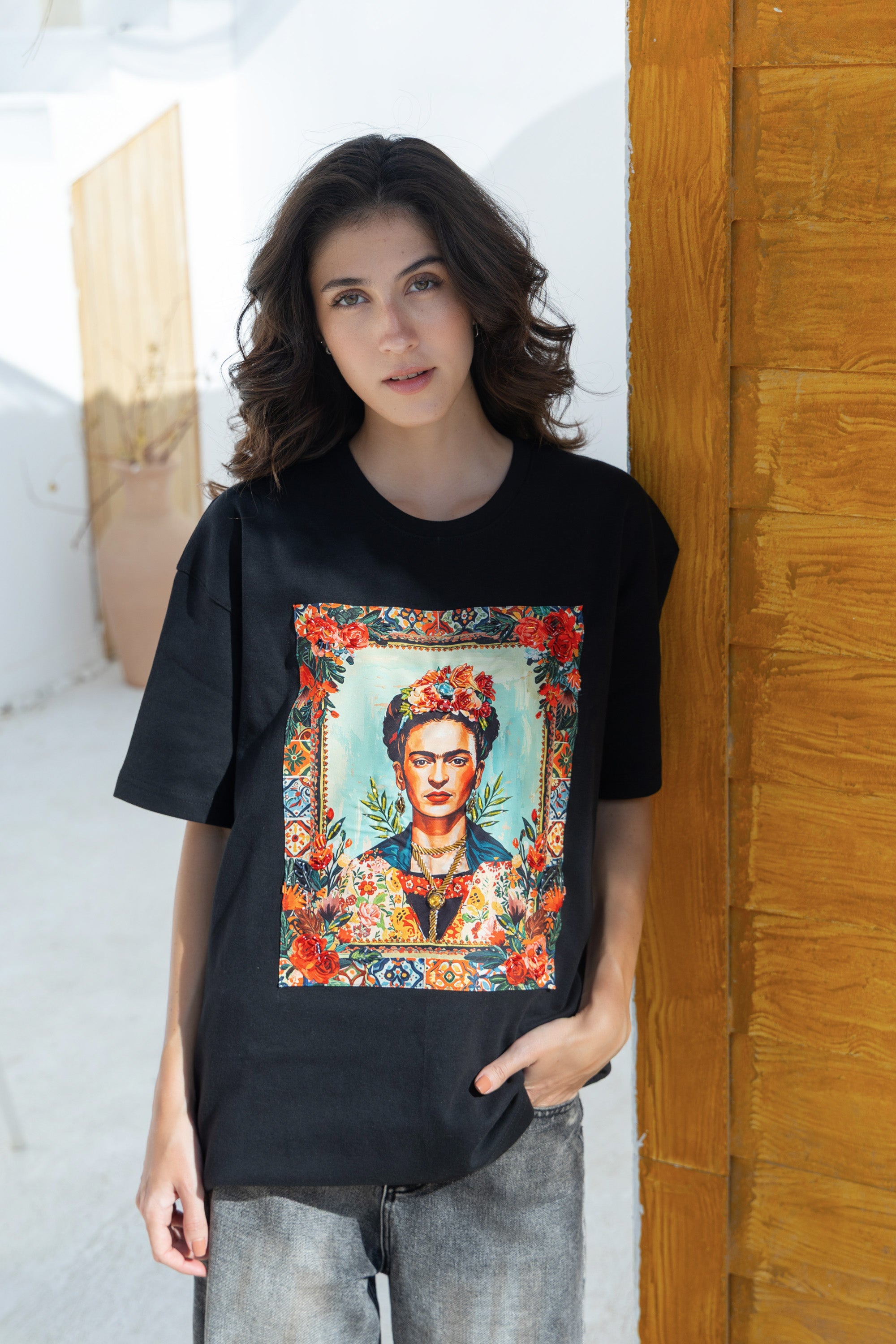 Oversize Front Black FK Embroidered T Shirt