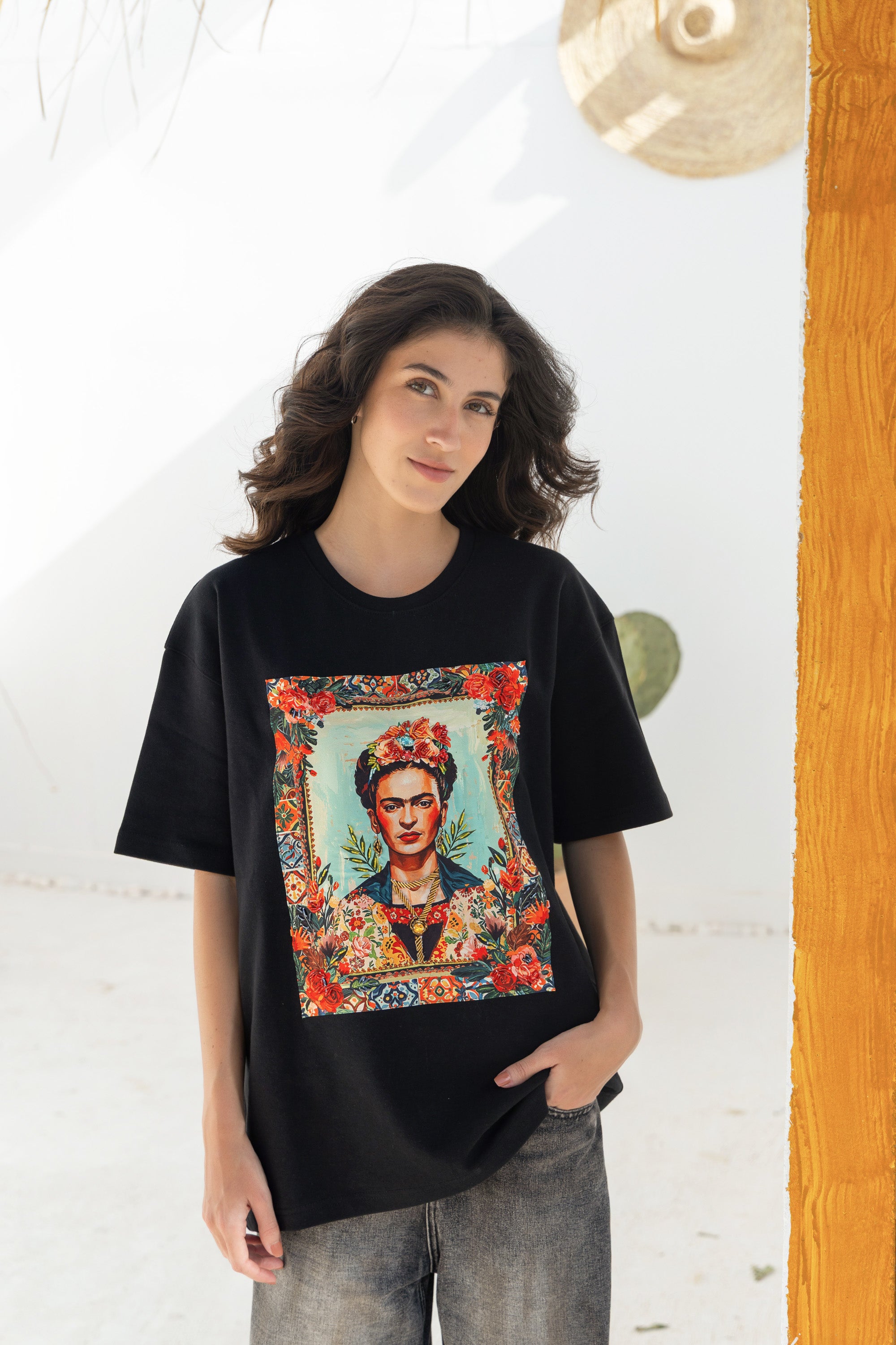 Oversize Front Black FK Embroidered T Shirt