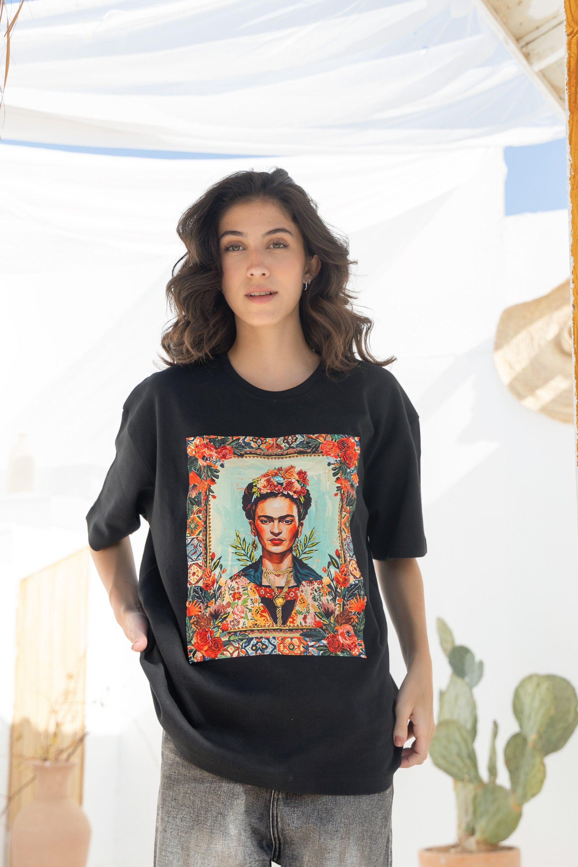 Oversize Front Black FK Embroidered T Shirt