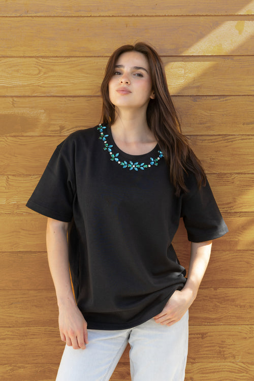 Blue Ocean Diamond Embodied Black T Shirt
