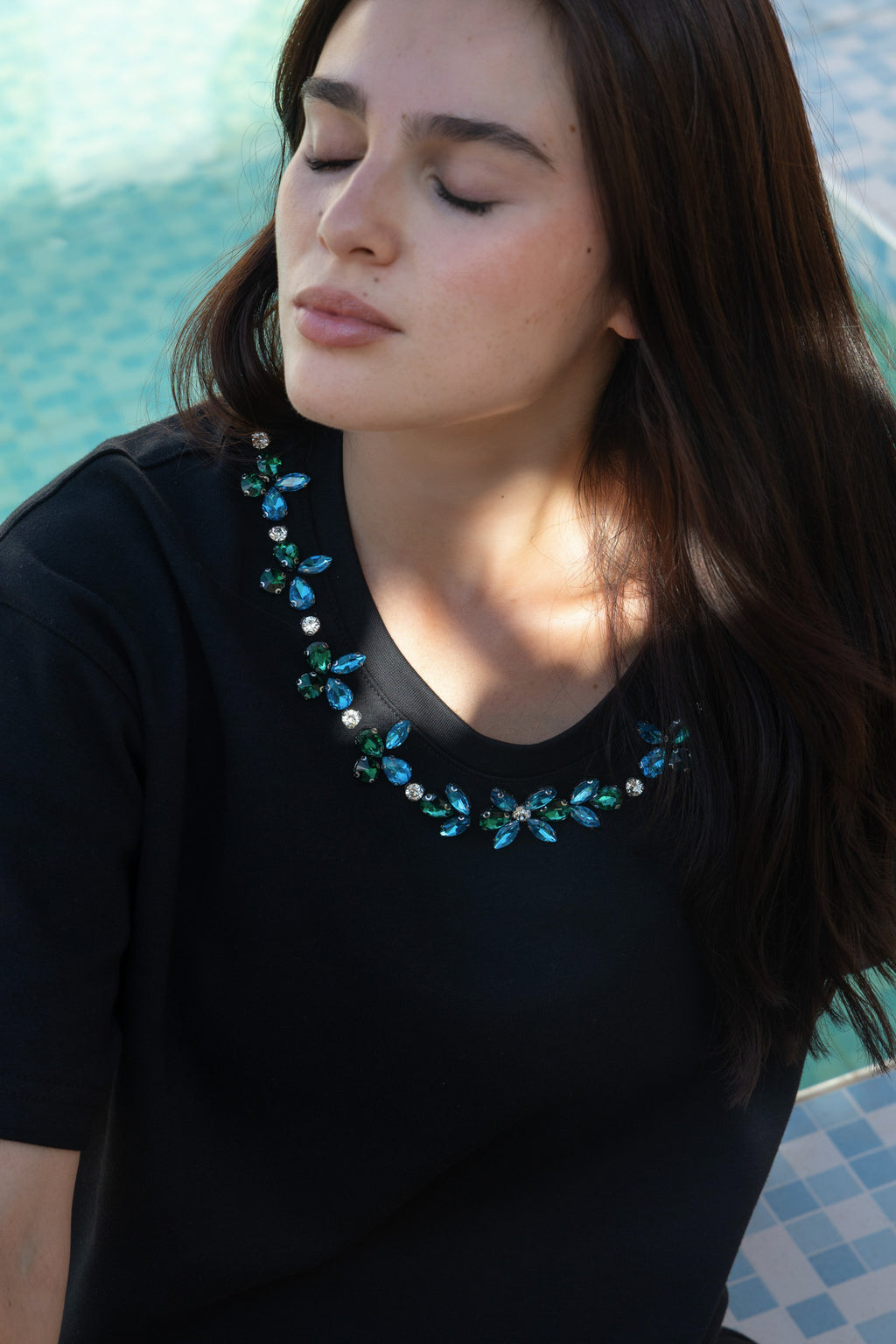 Blue Ocean Diamond Embodied Black T Shirt