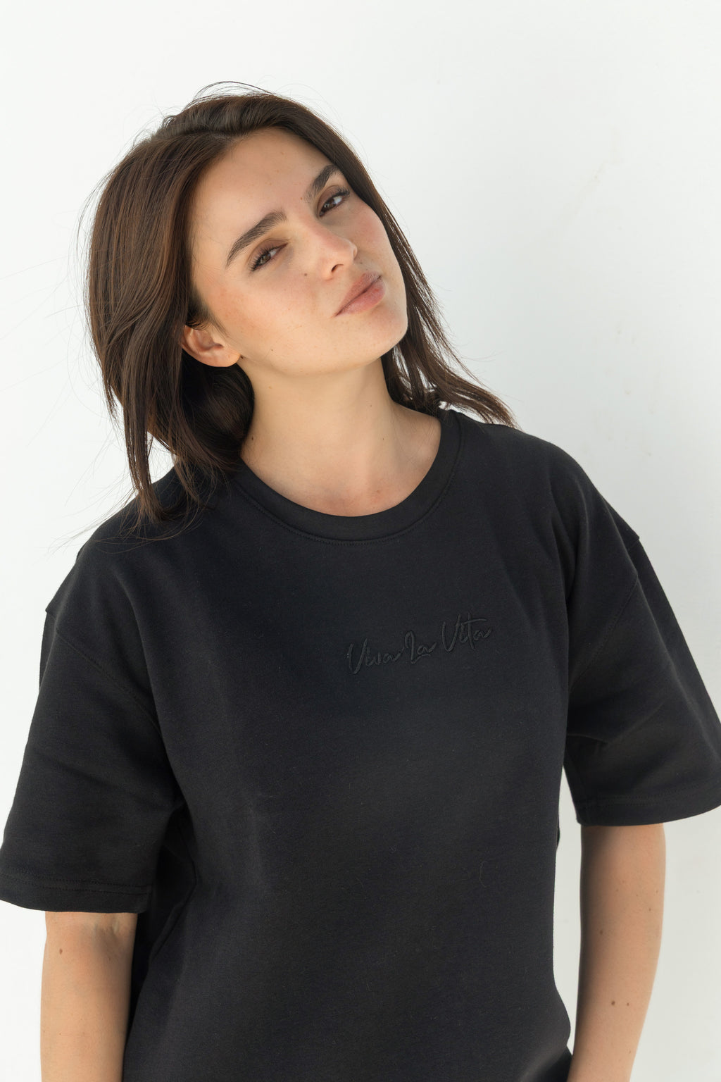 Oversize Back Black FK Embroidered T Shirt
