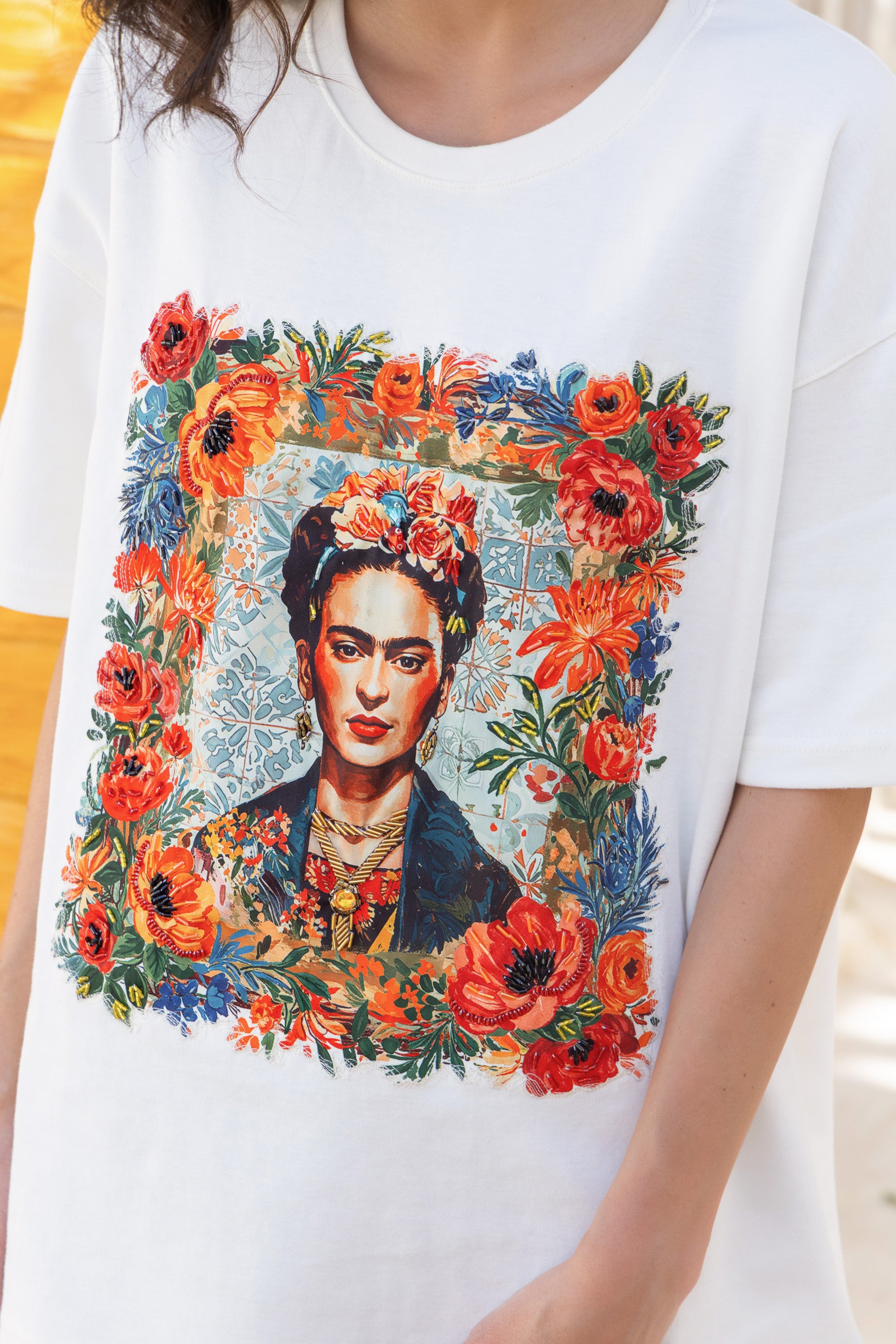 Oversize White FK Embroidered T Shirt
