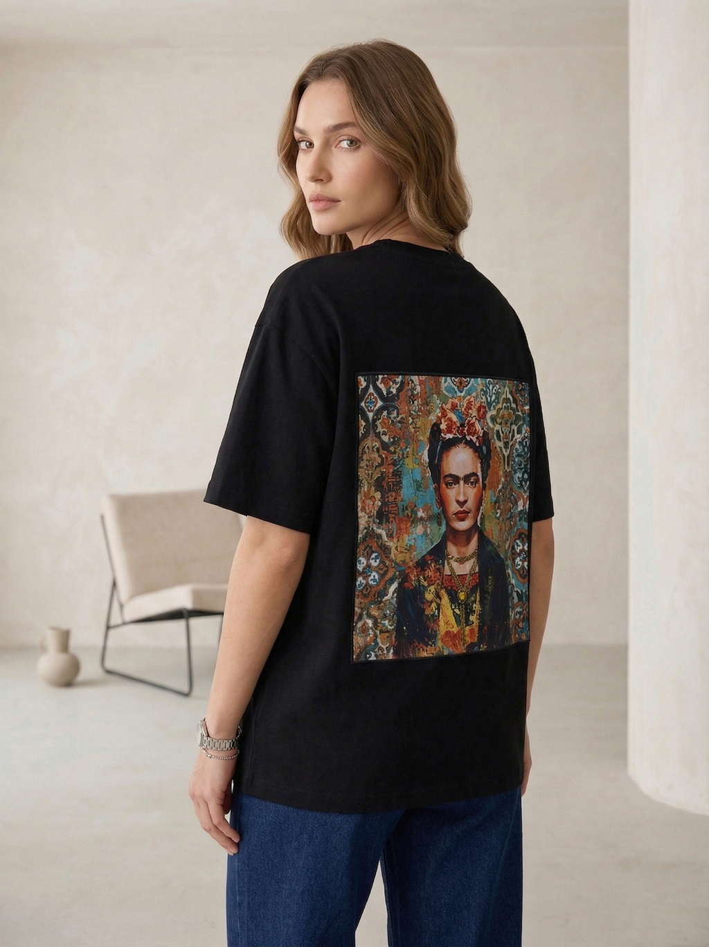 Oversize Black FK Embroidered T Shirt