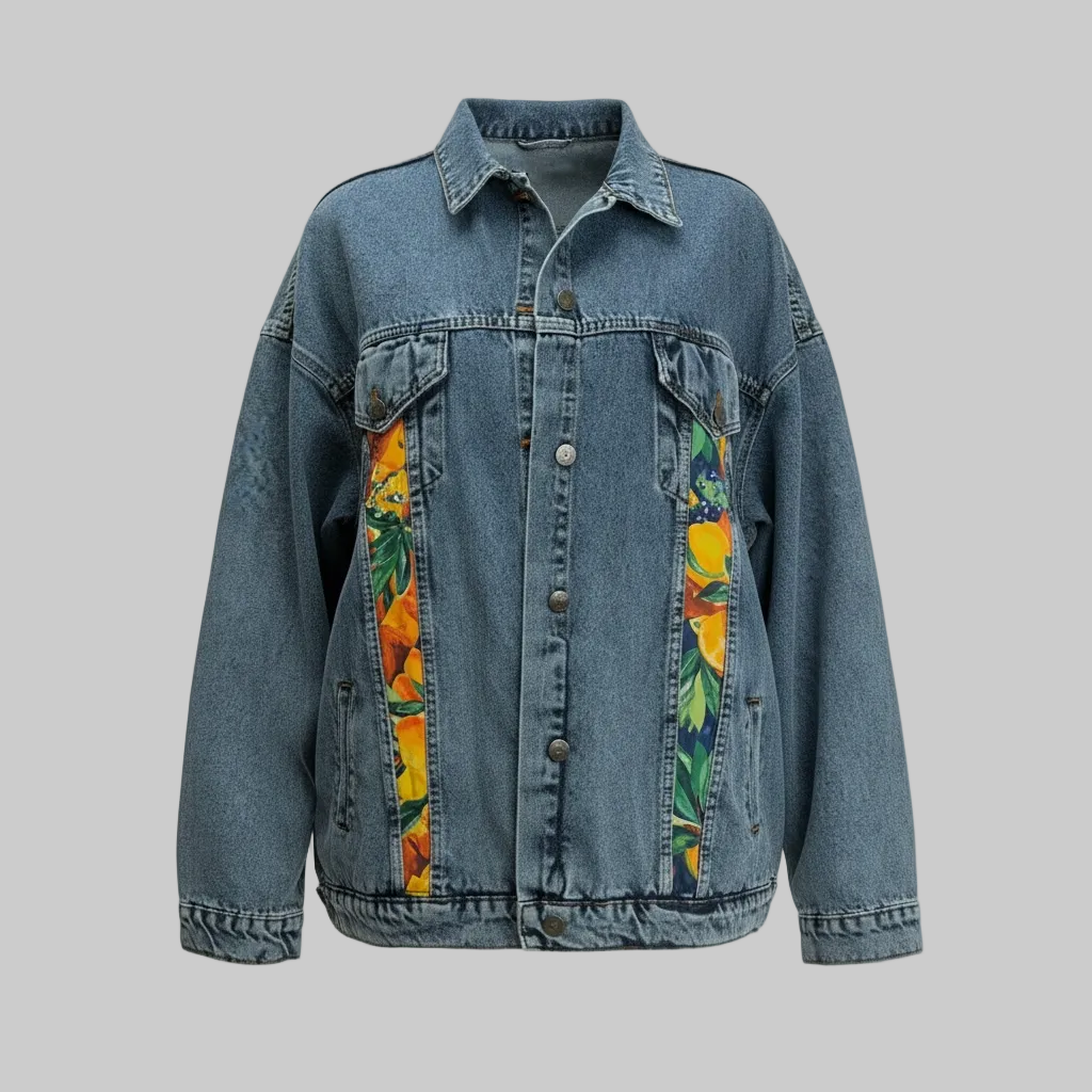 Embroidered Lemon Denim Jacket Oversize