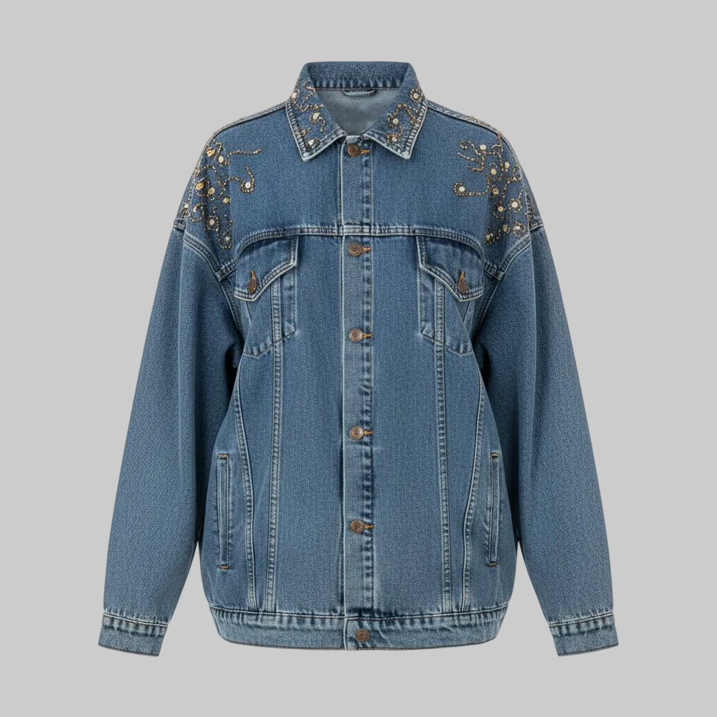 Embroidered Gold Denim Jacket Oversize