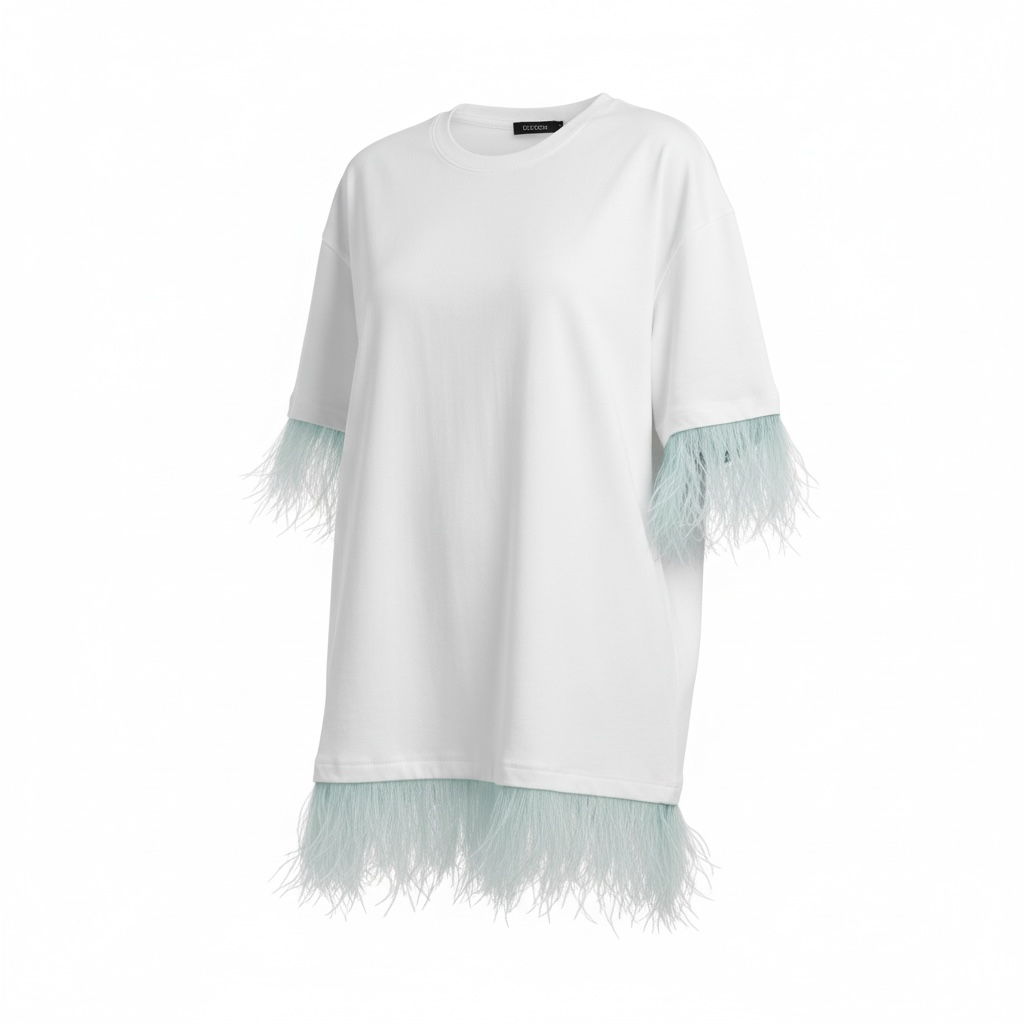 Oversize Off White Feathers T Shirt