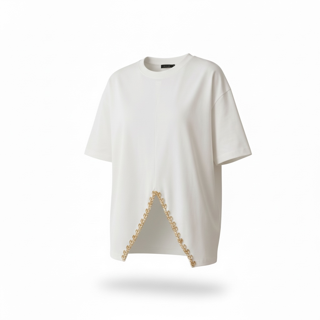 V Cut Oversize Diamonds Off-White T Shirt