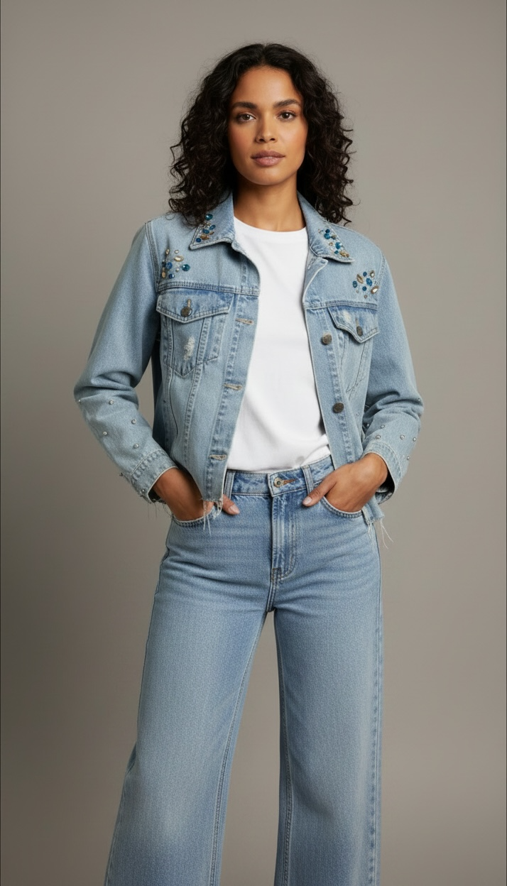 Denim Cropped Starlight Oversize Jacket