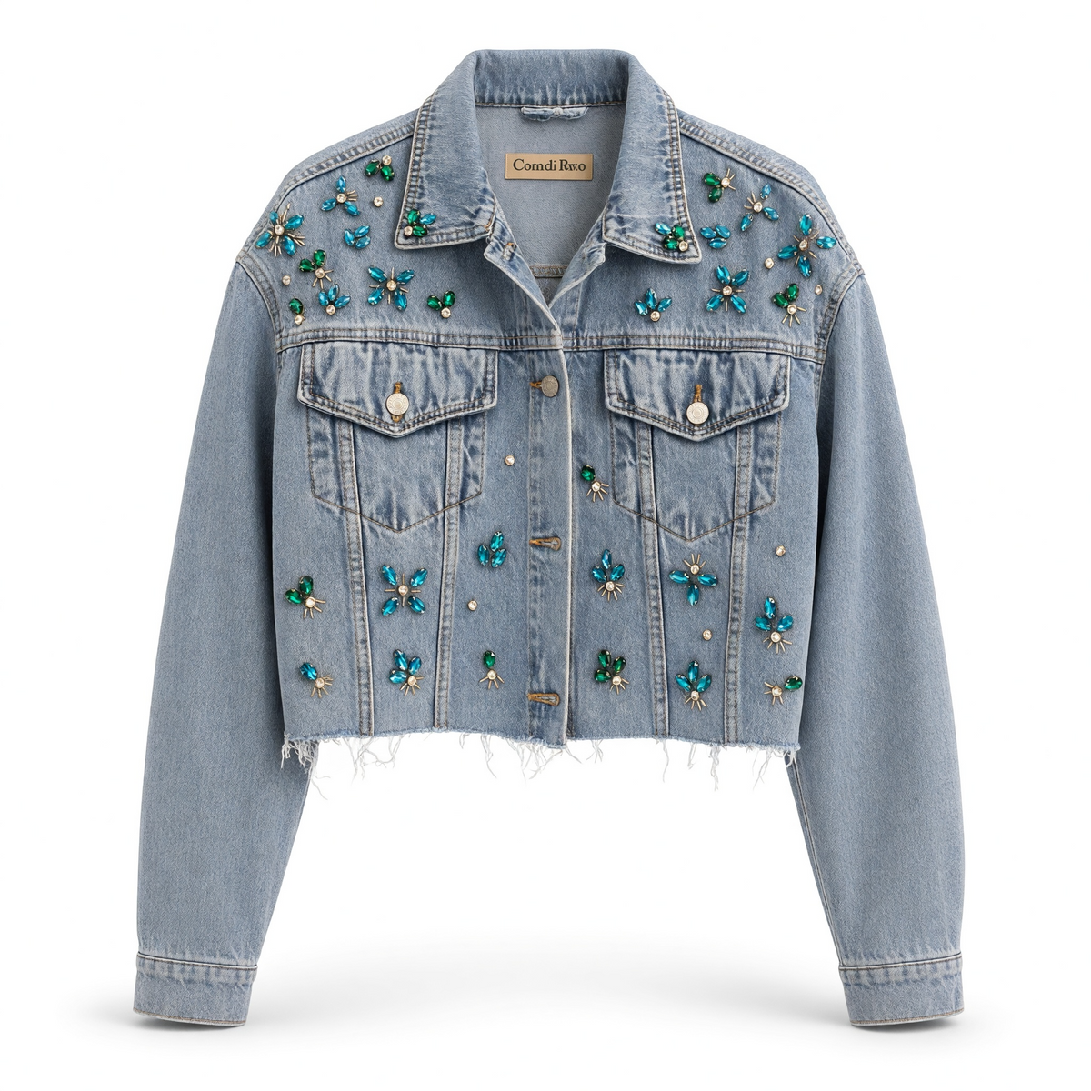 Denim Cropped Blue Diamonds Oversize Jacket